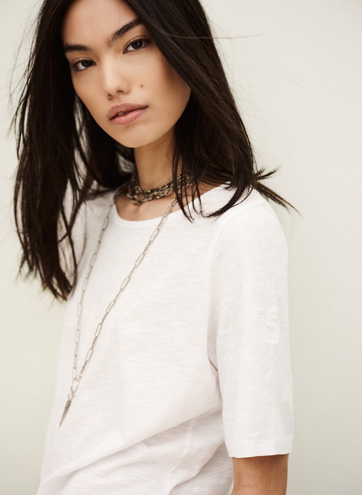 Tee-shirt ample col rond en coton vina BA&SH Blanc