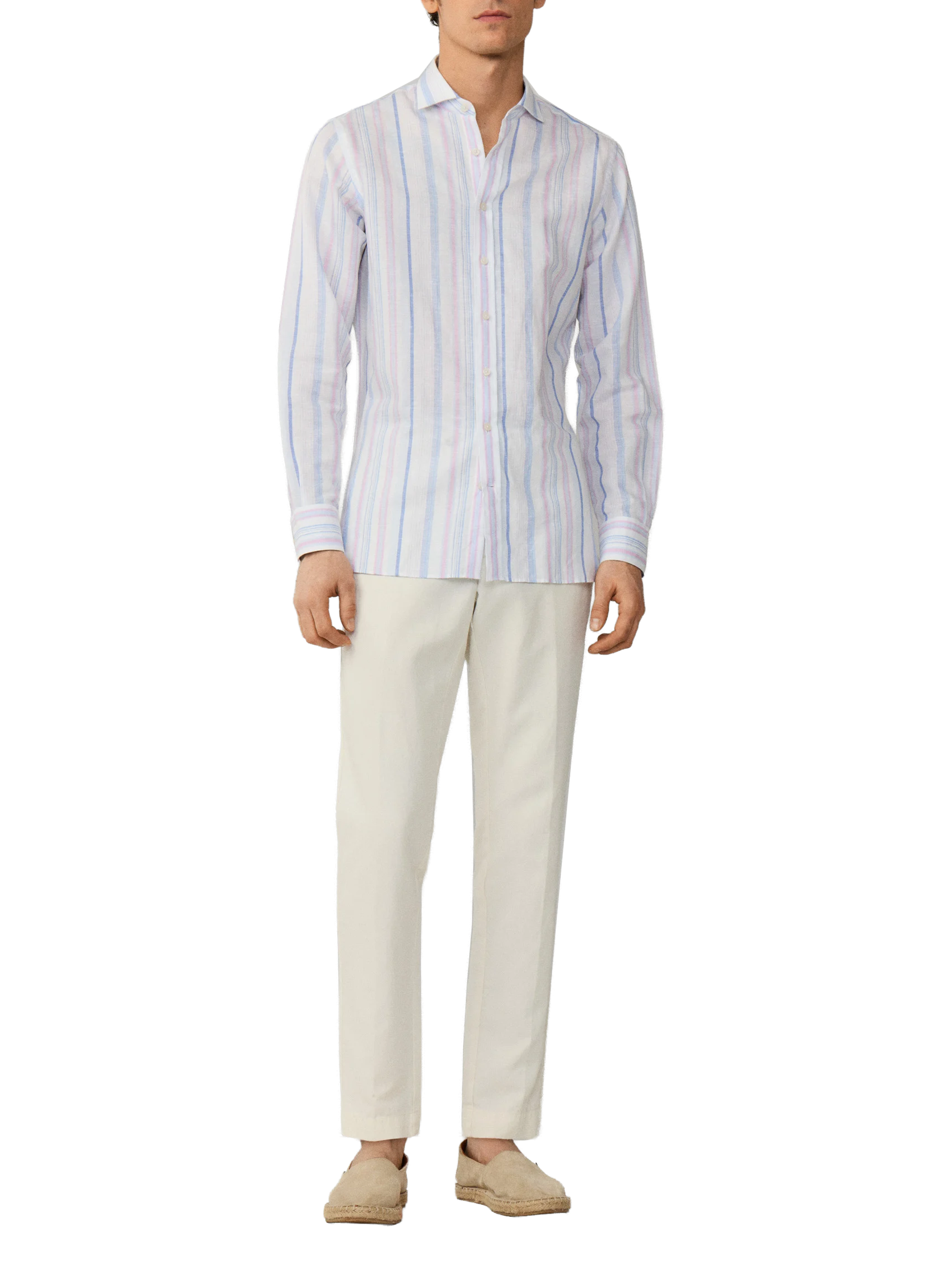 Striped linen and cotton shirt HACKETT Blue