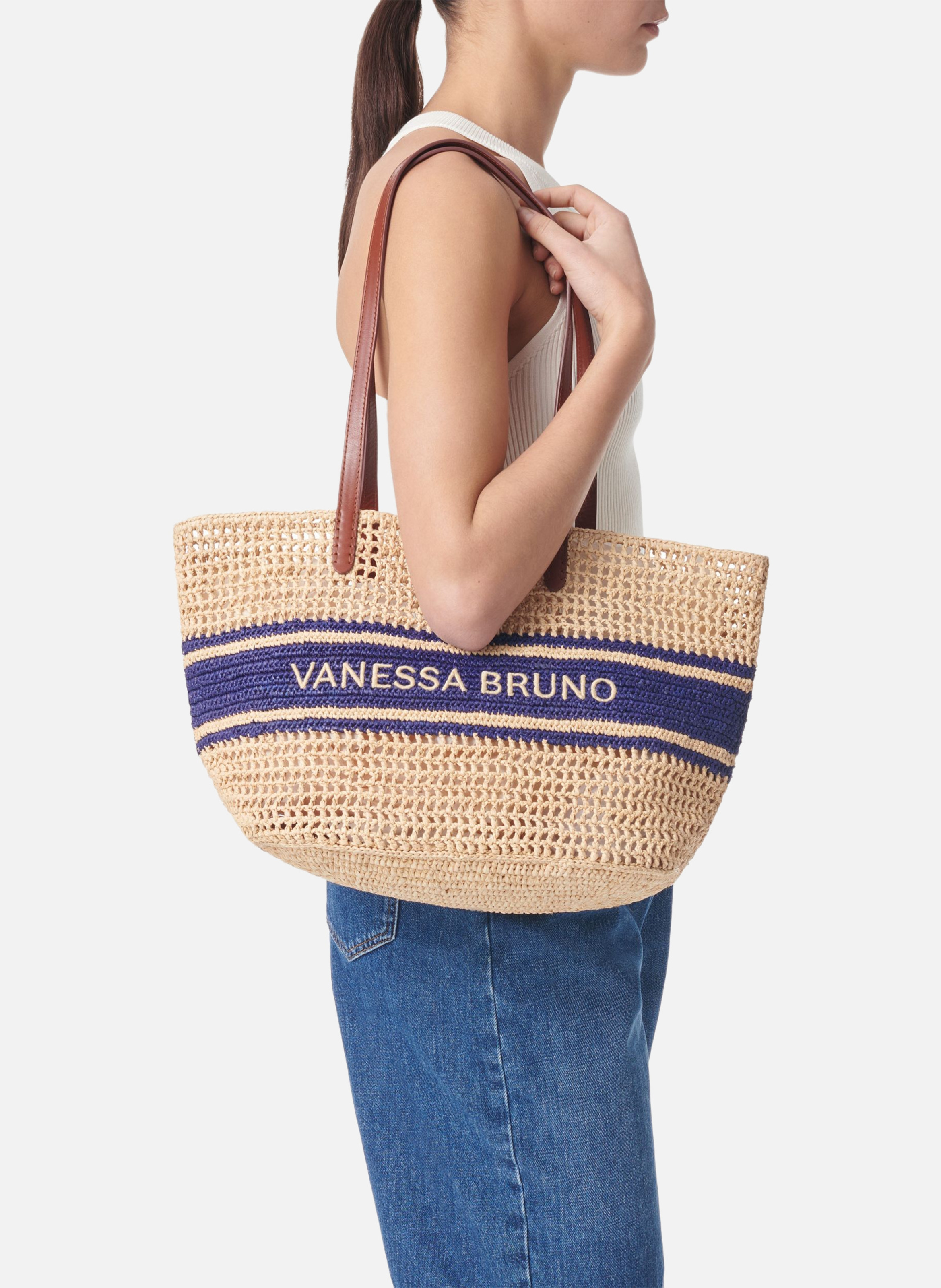Panier en raphia avec rayures VANESSA BRUNO Bleu