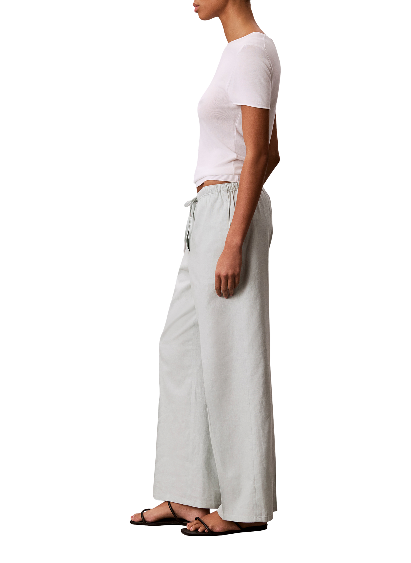 Pantalon large uni en lin mélangé CALVIN KLEIN Vert