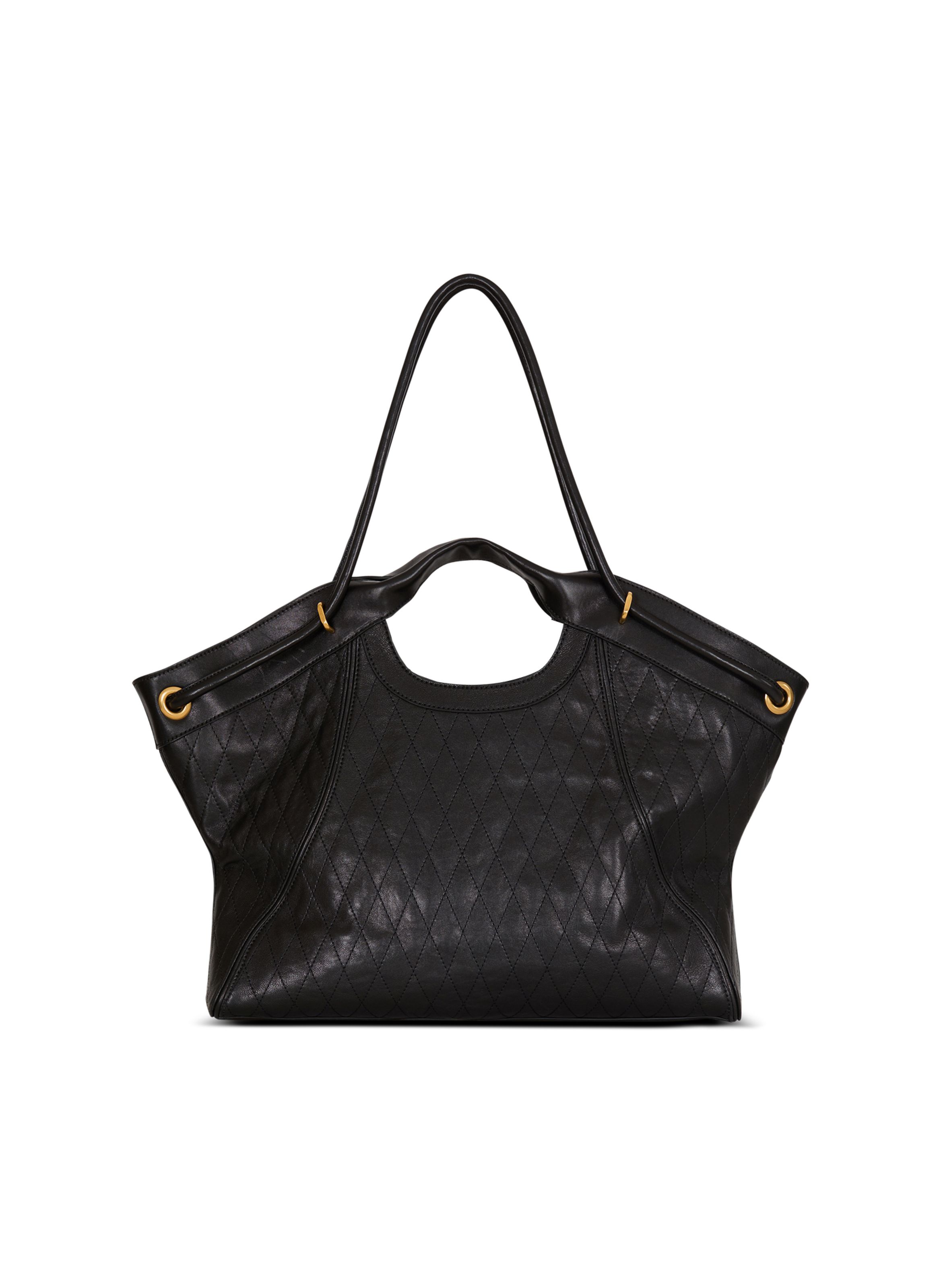 Sac cabas tote large en cuir surpiqué BALMAIN Noir