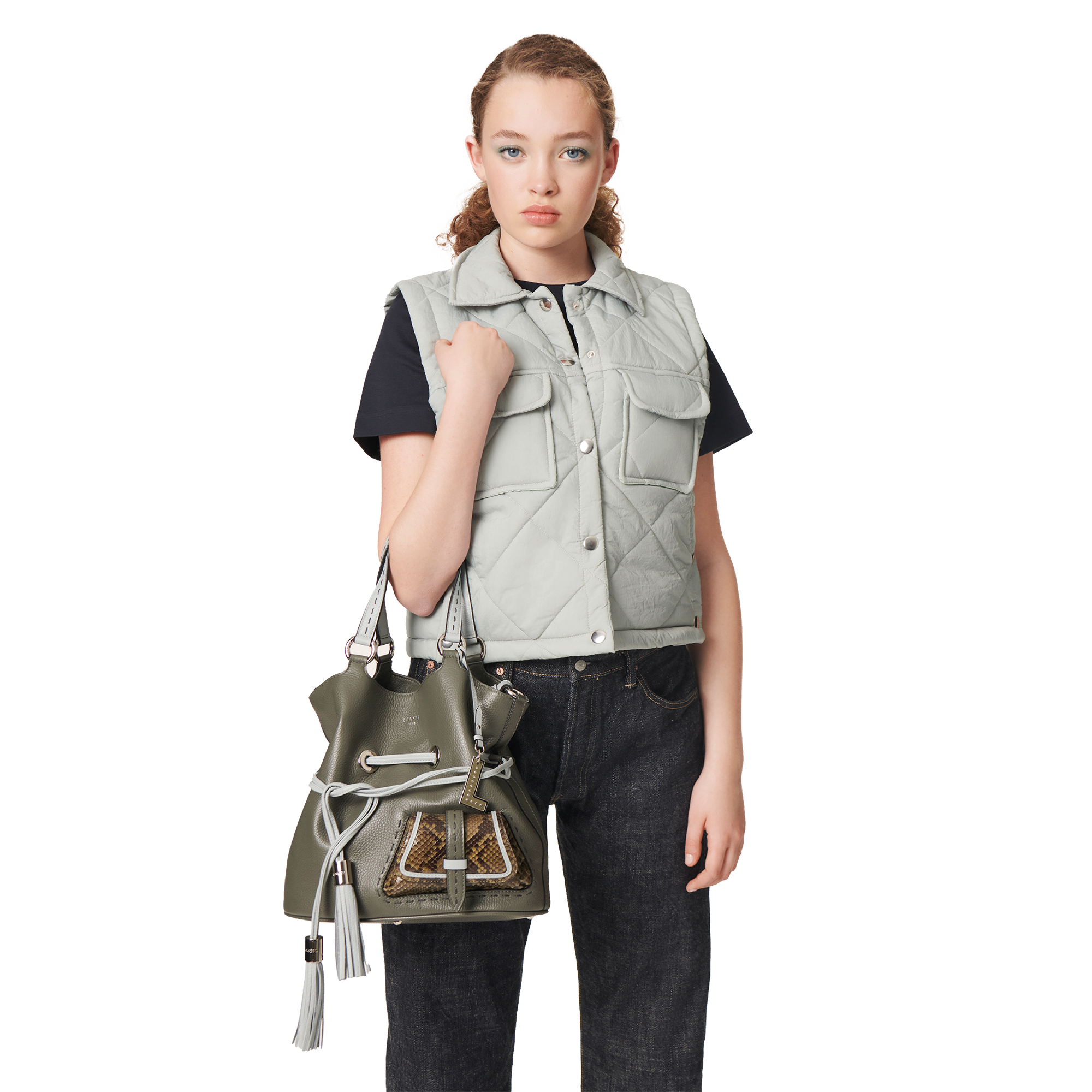 Handtas "Premier Flirt" van Lancel in kalfsleer met graanstructuur & python LANCEL Grijs