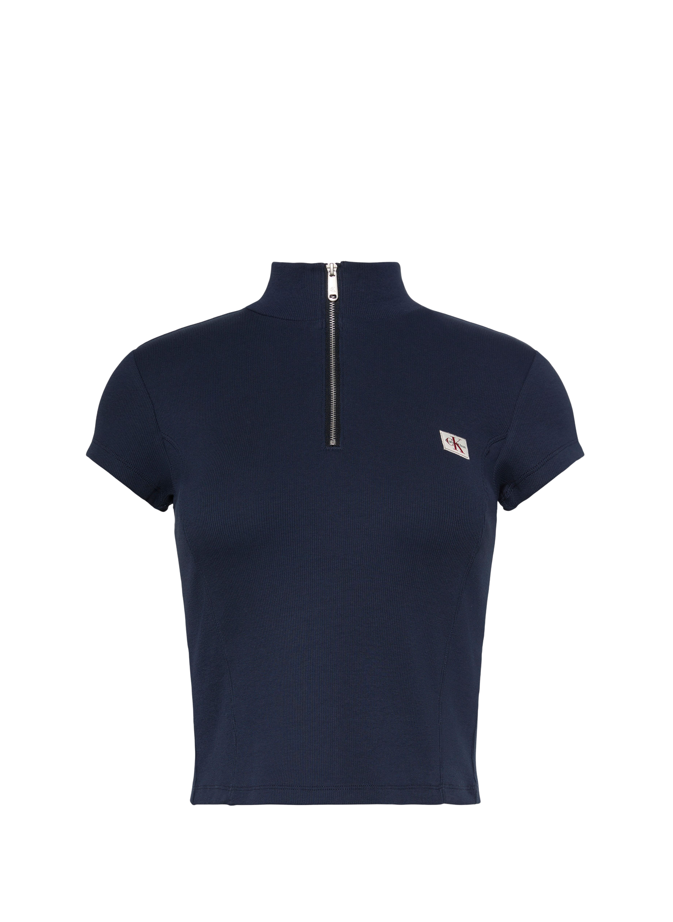 T-shirt court côtelé à zip en coton mélangé  Dark sapphire