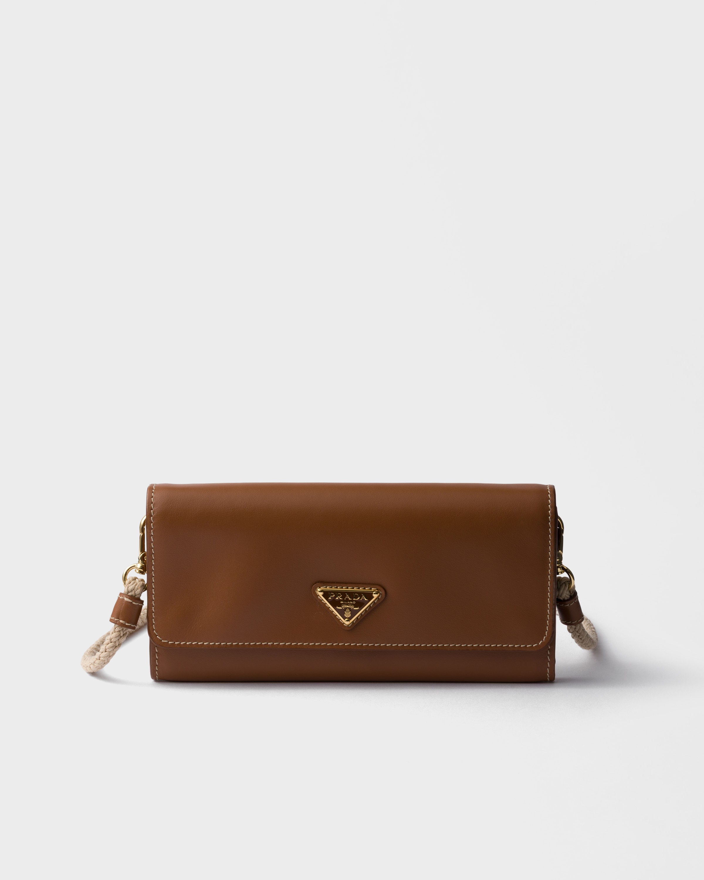 Porte-monnaie en cuir avec bandoulière PRADA Marron