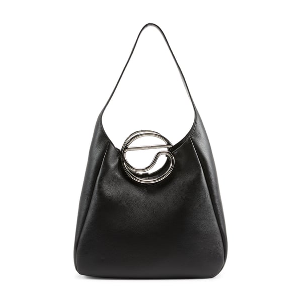 Sac à main à détail logo métallique en cuir grainé Sac à main à détail logo métallique en cuir grainé