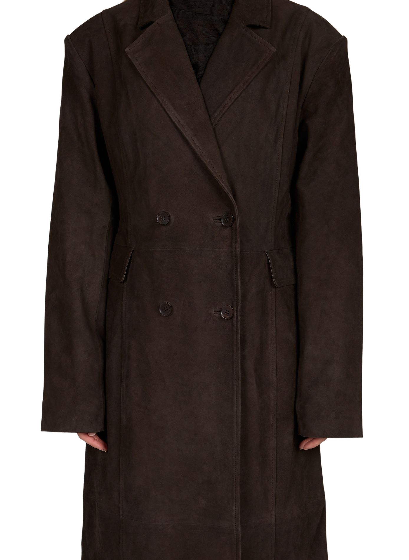 Straight Leather Coat ROTATE Brown