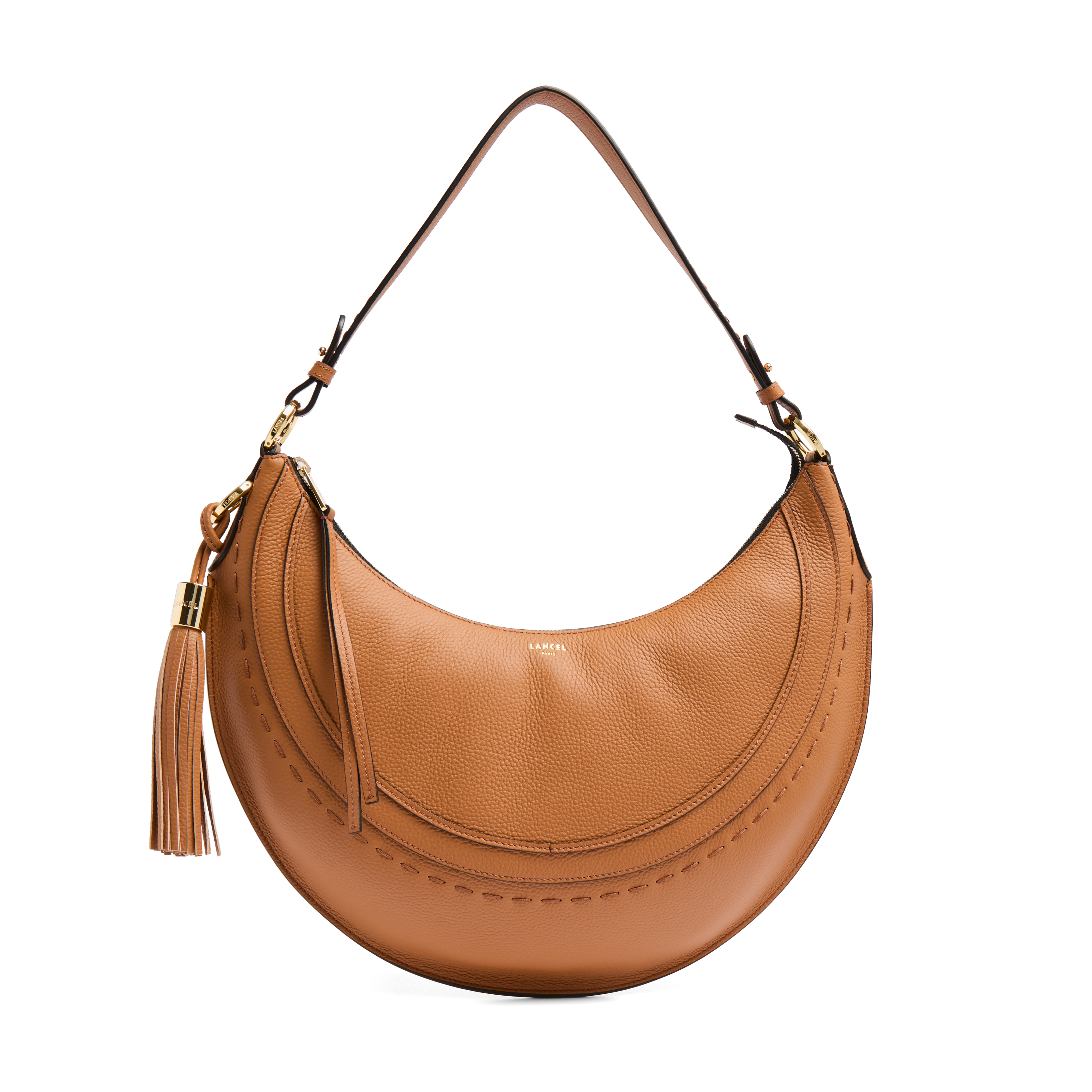 Handtas in reliëfleer. LANCEL Bruin