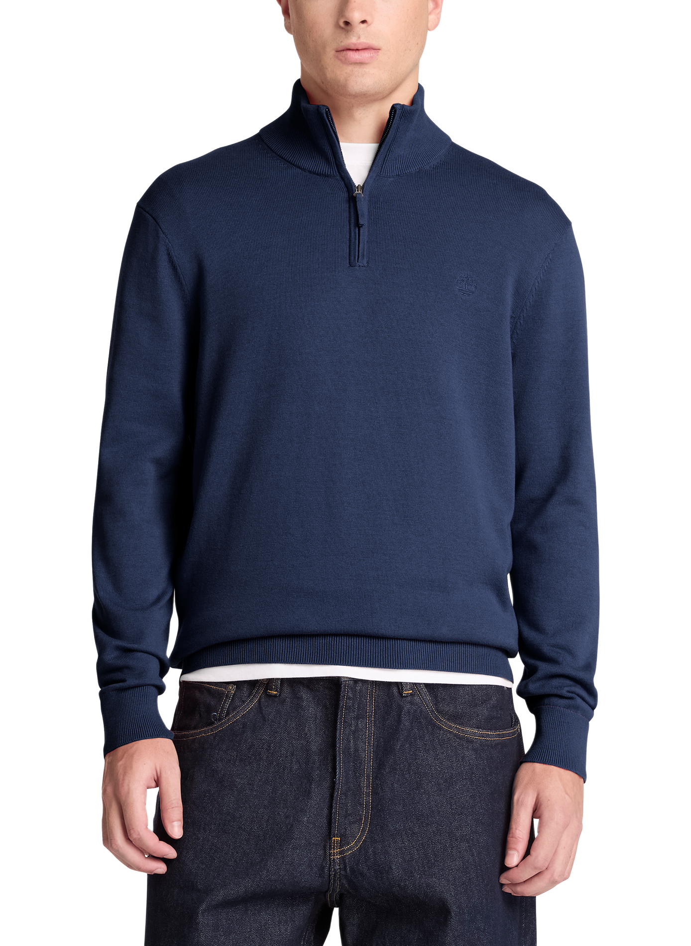 Straight cut high-neck cotton sweater | Blue TIMBERLAND Men