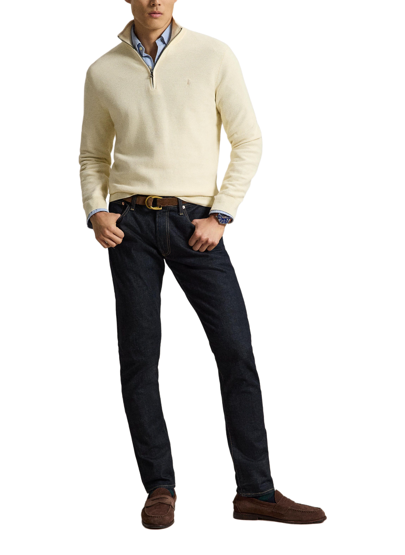 Pull droit col camionneur en coton POLO RALPH LAUREN Beige
