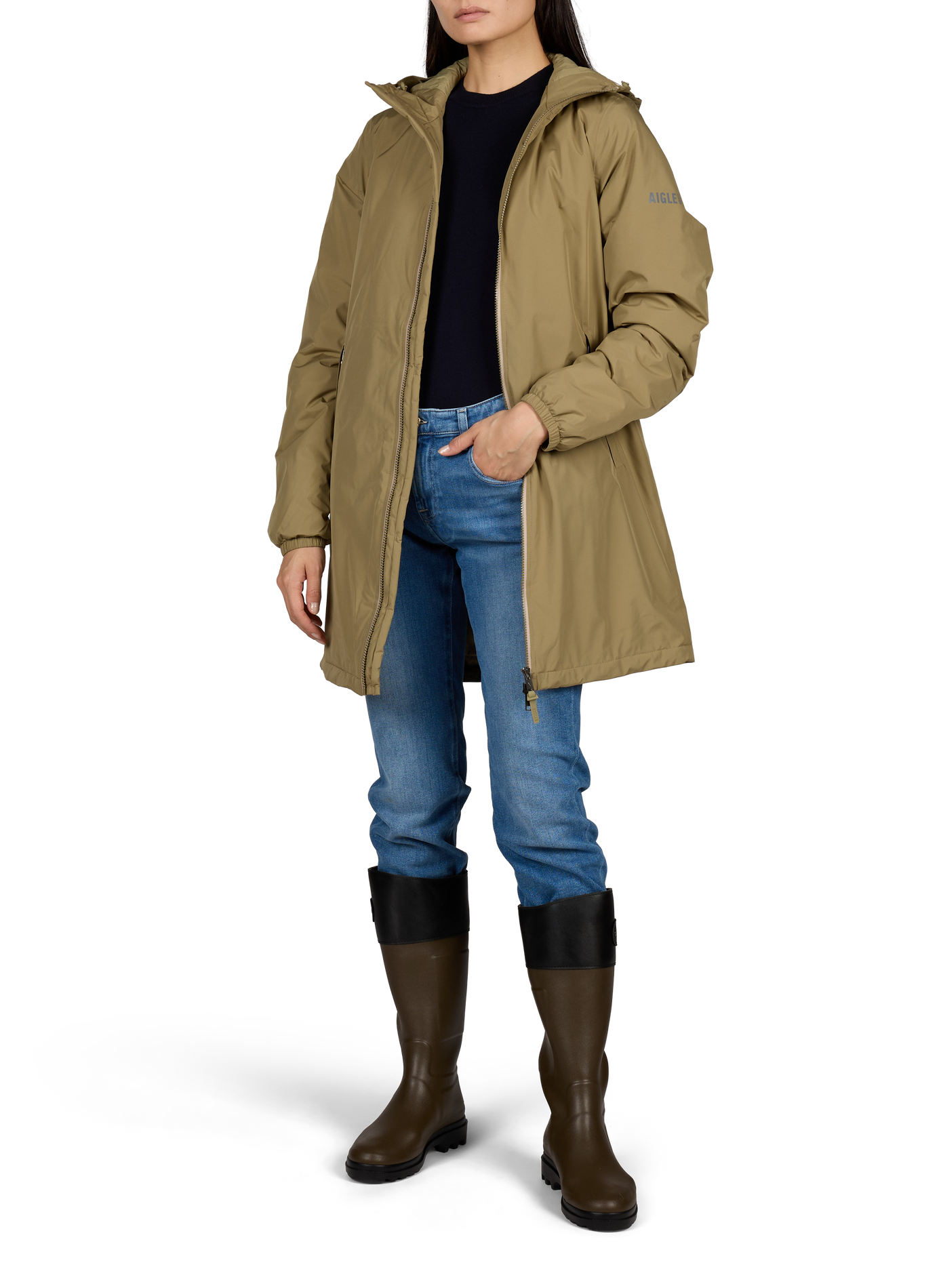 Parka mi-longue à capuche AIGLE Kaki