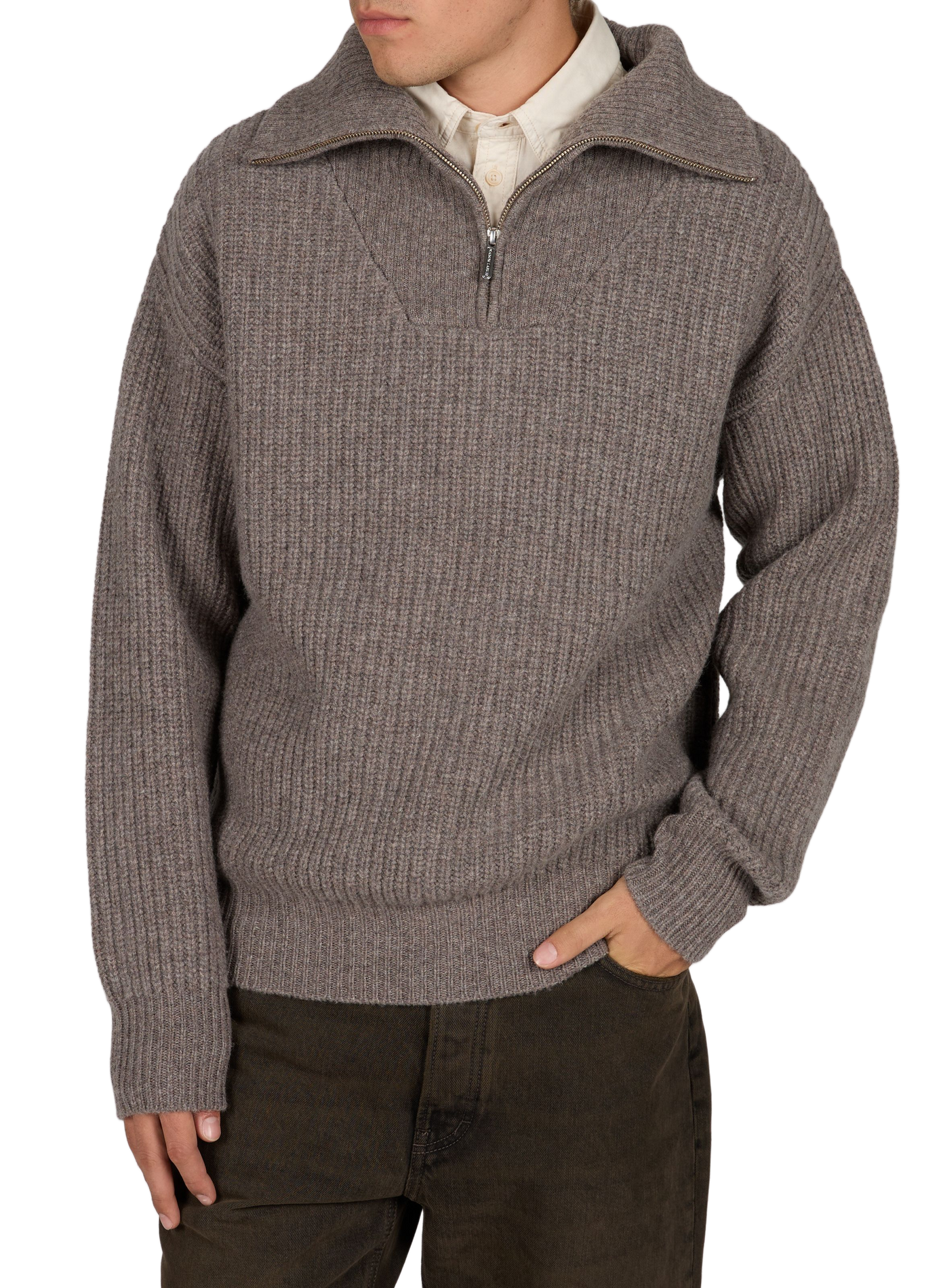 Weiter Pullover mit Reißverschluss am Kragen aus Wolle MAISON LABICHE Grau