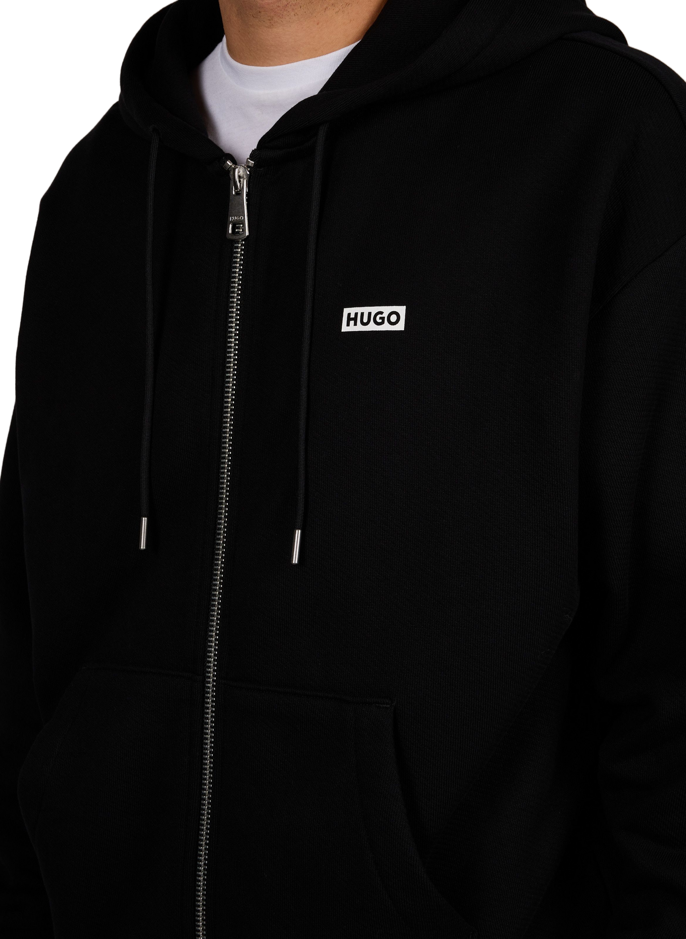 Zipped cotton hoodie HUGO BLUE Black