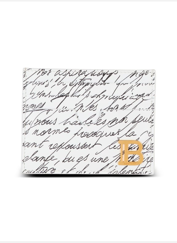 Porte-cartes b-buzz en cuir imprimé lettre d'amour Blanc by BALMAIN BALMAIN Porte-cartes b-buzz en cuir imprimé lettre d'amour Blanc