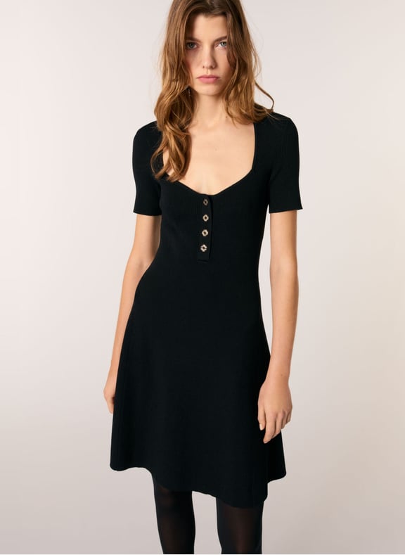 Robe courte patineuse en maille Noir by MAJE MAJE Robe courte patineuse en maille Noir
