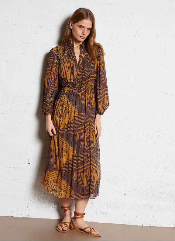Robe fluide col v à imprimé antal Orange by BA&SH BA&SH Robe fluide col v à imprimé antal Orange