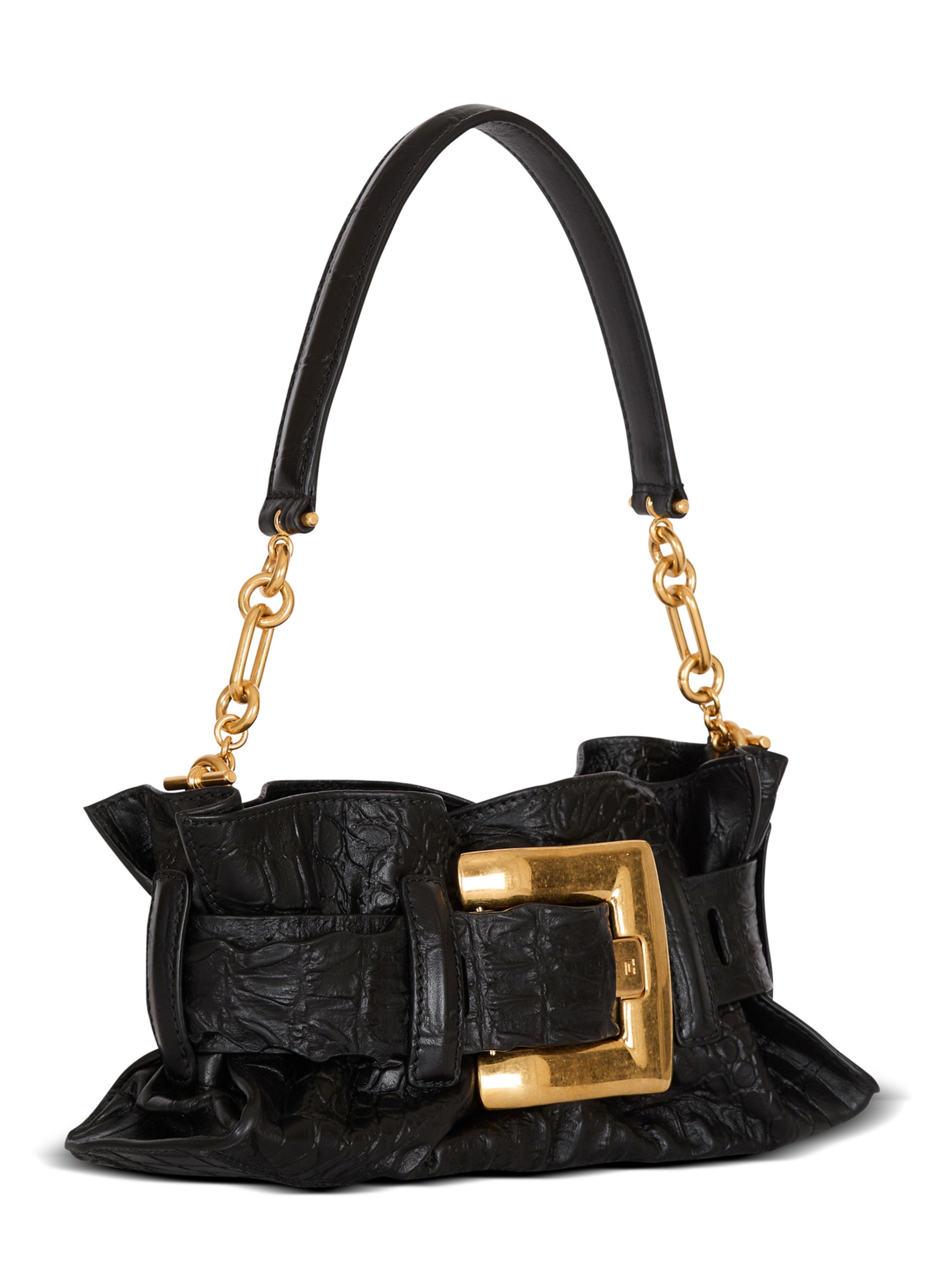 Sac anthem mini en cuir embossé effet croco BALMAIN Noir