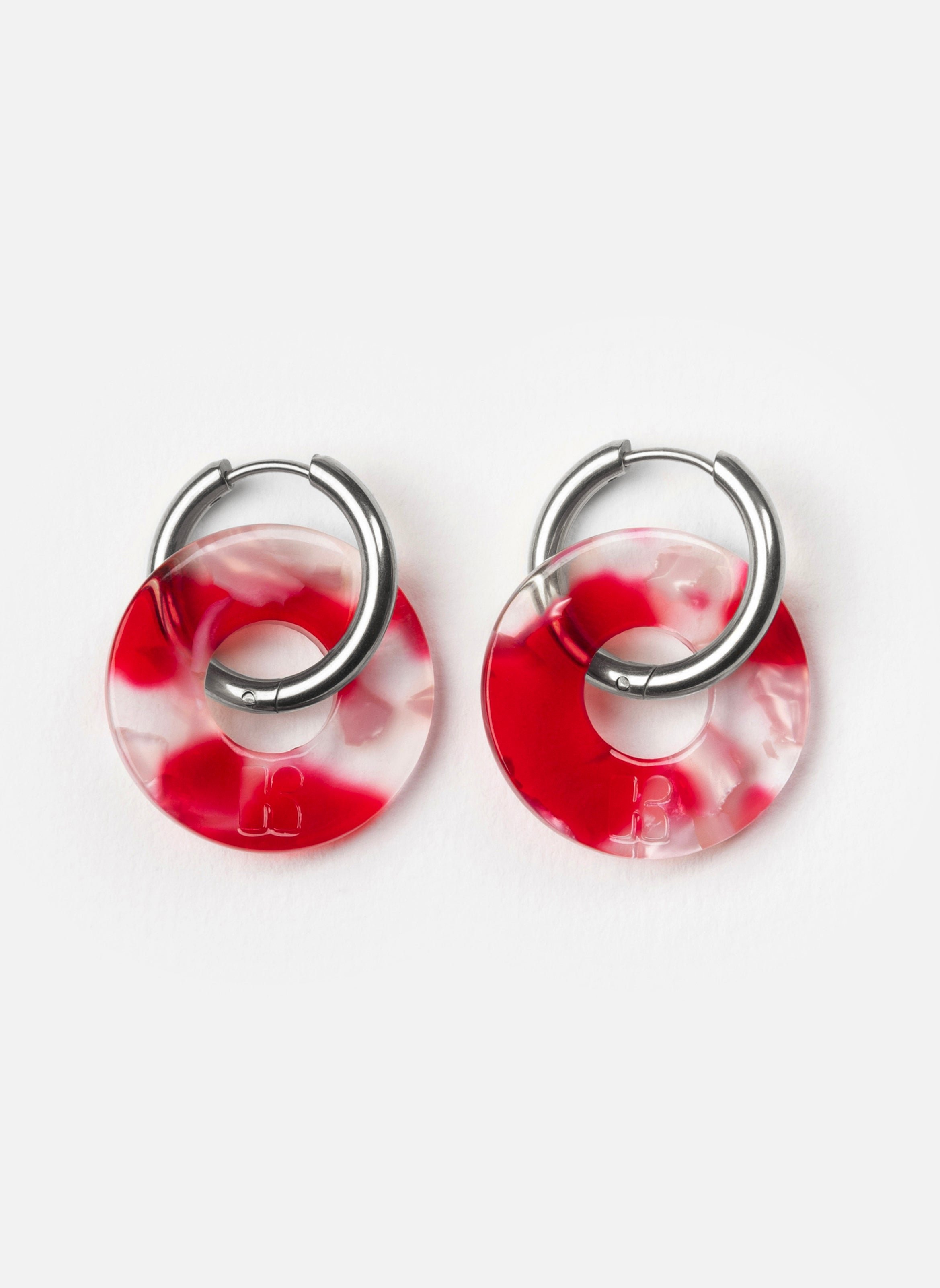KURAGE GINZA Boucles d'oreilles donuts avec anneaux en acier inoxydable argenté Rouge
