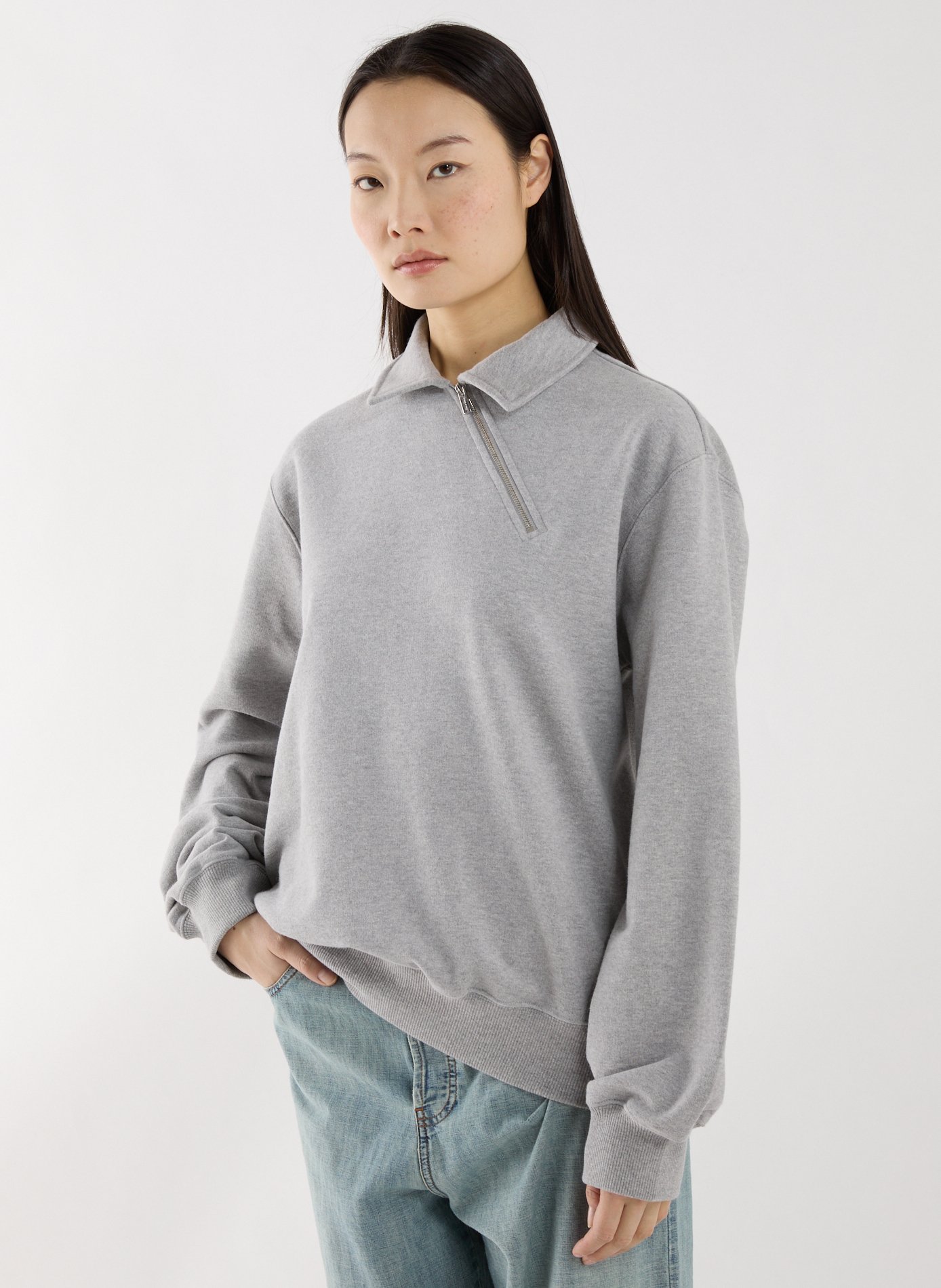 Sweatshirt with classic collar in cotton MIU MIU Grey