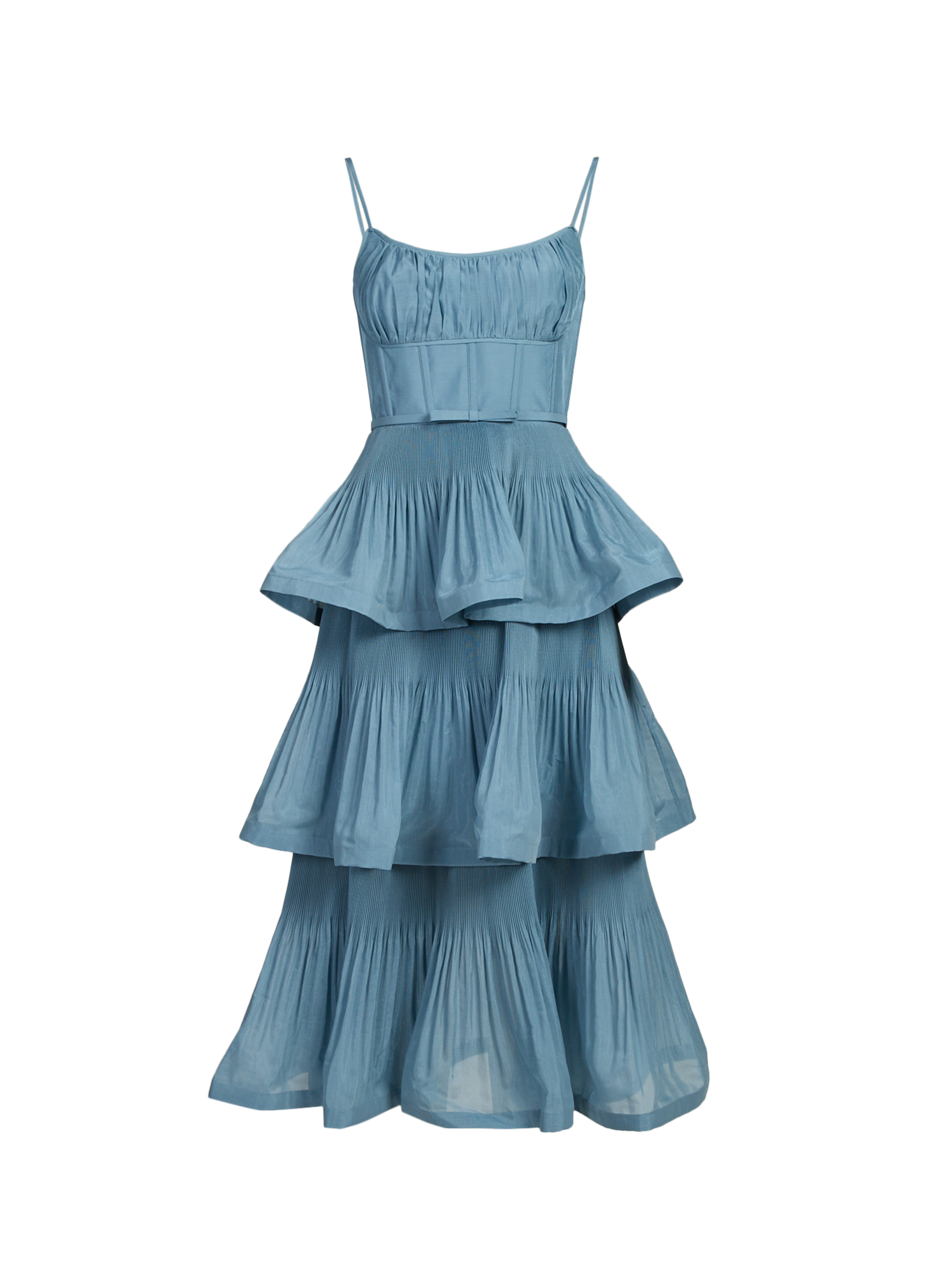 Robe midi plissée à volants ZIMMERMANN Bleu
