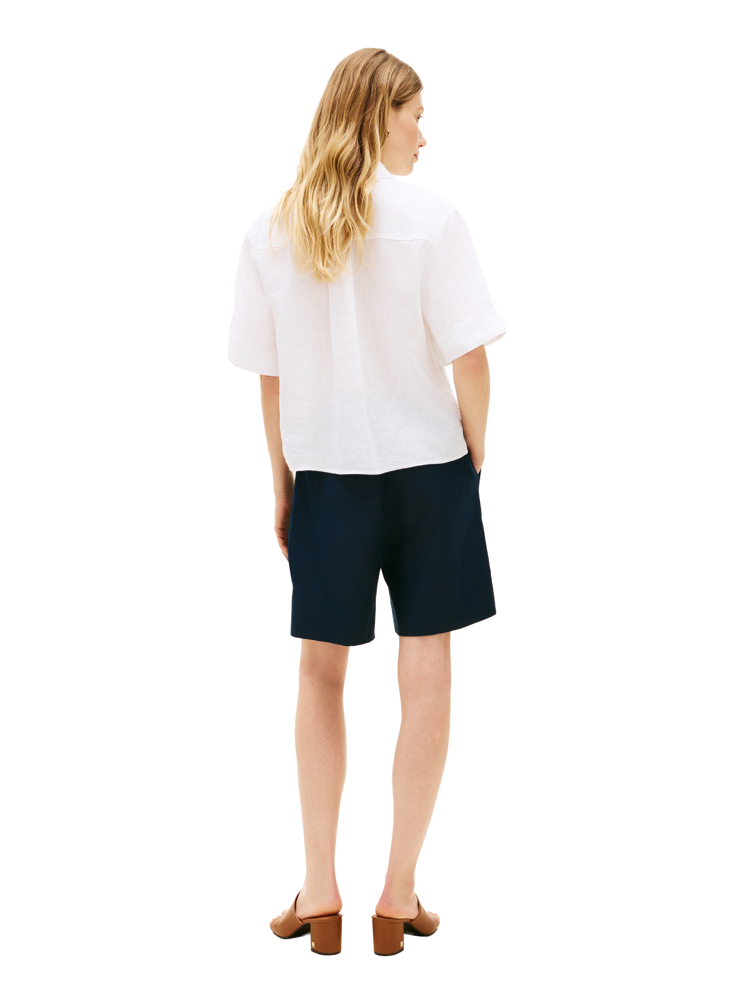 Chemise courte à logo en lin TOMMY HILFIGER Blanc