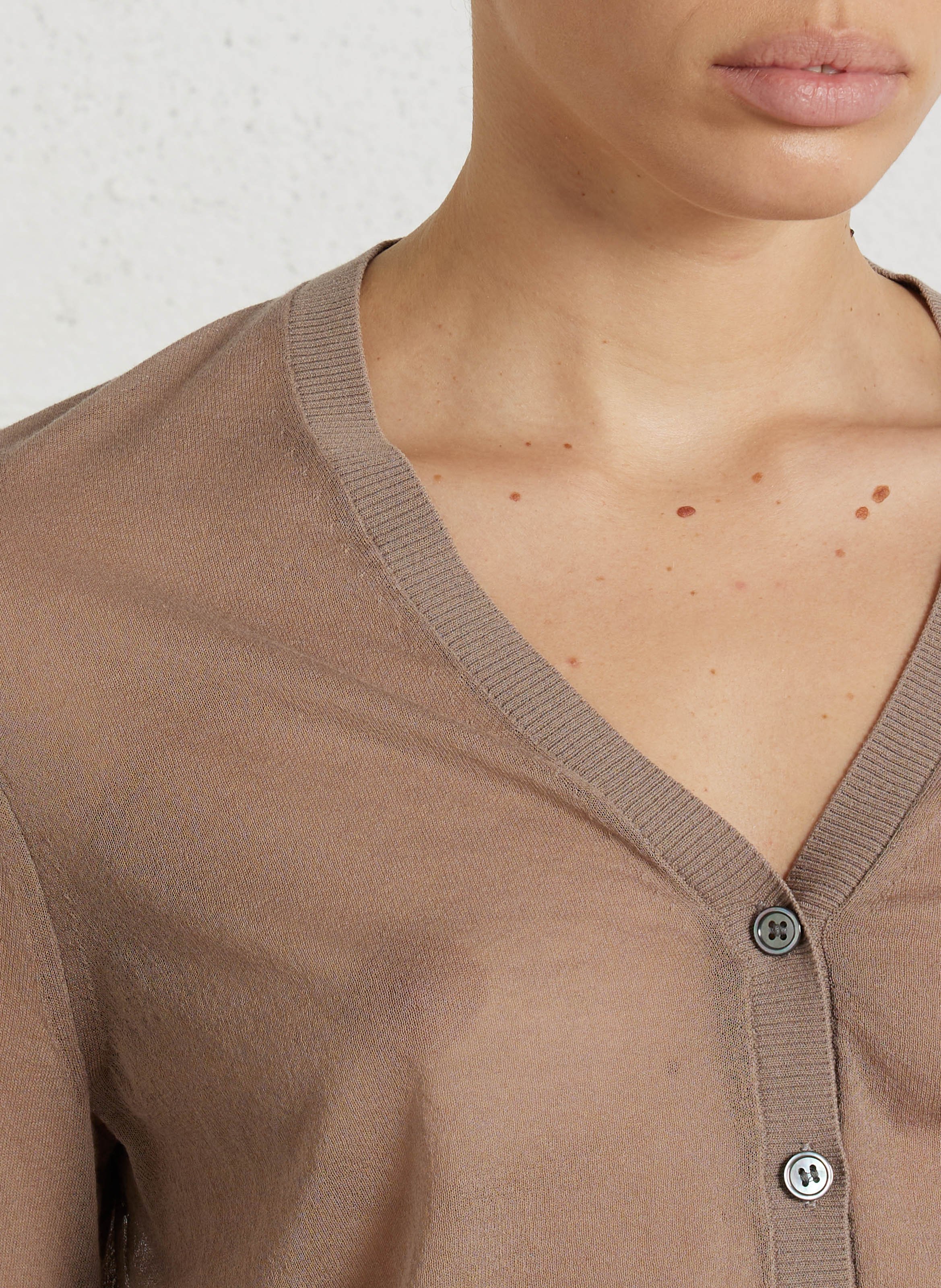 Cardigan col V en coton mélangé Etretat SOEUR Marron