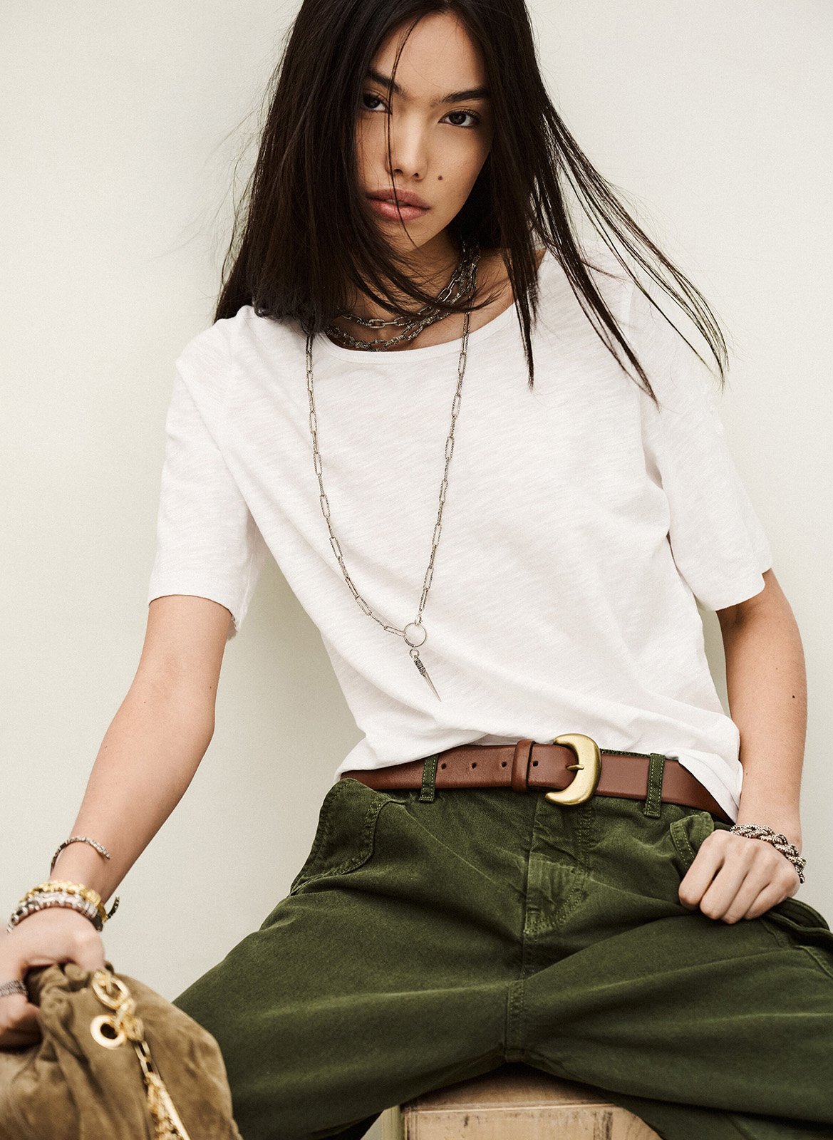 Tee-shirt ample col rond en coton vina BA&SH Blanc