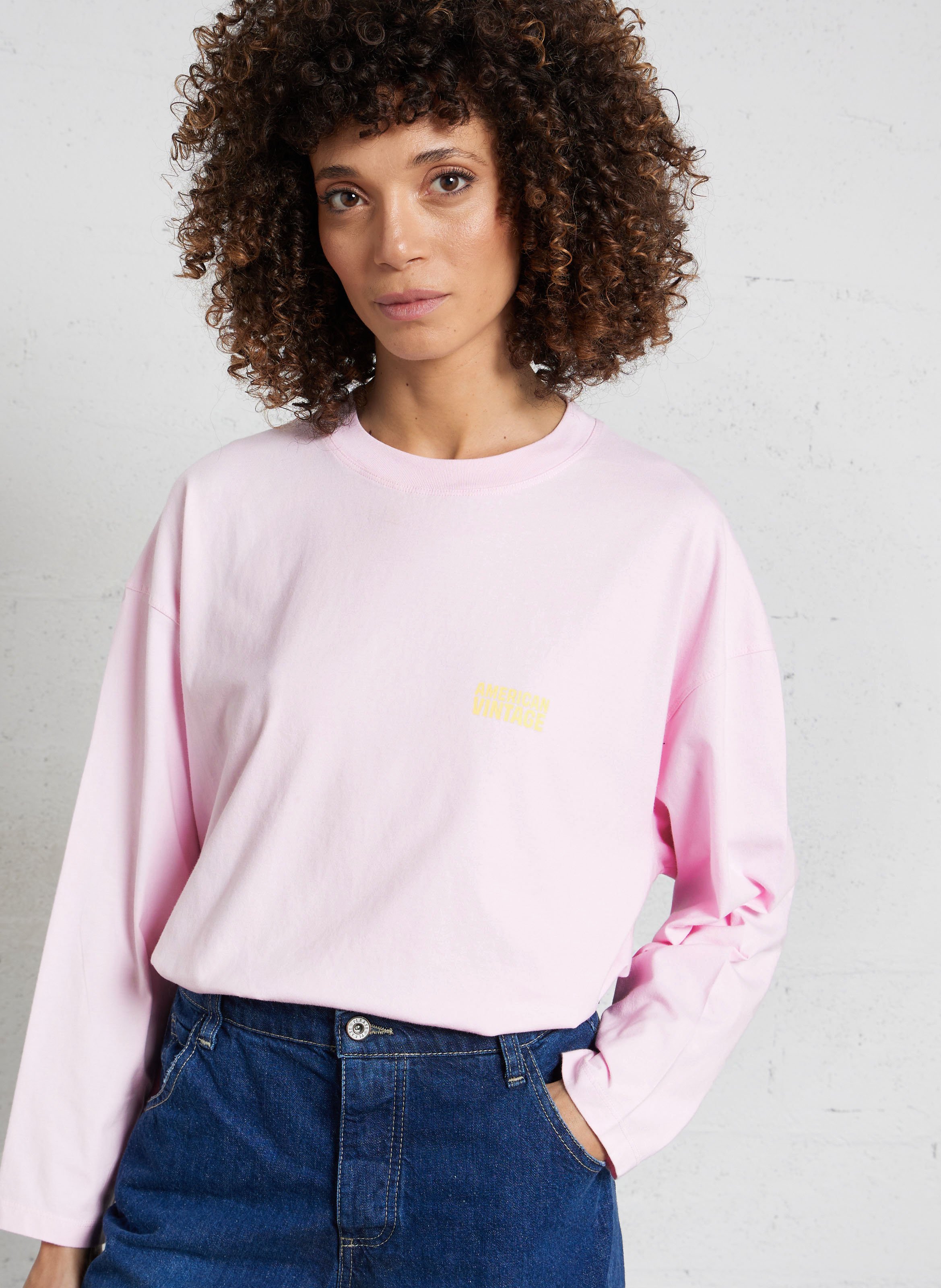 Tee-shirt oversize col rond en coton gixy AMERICAN VINTAGE Rose