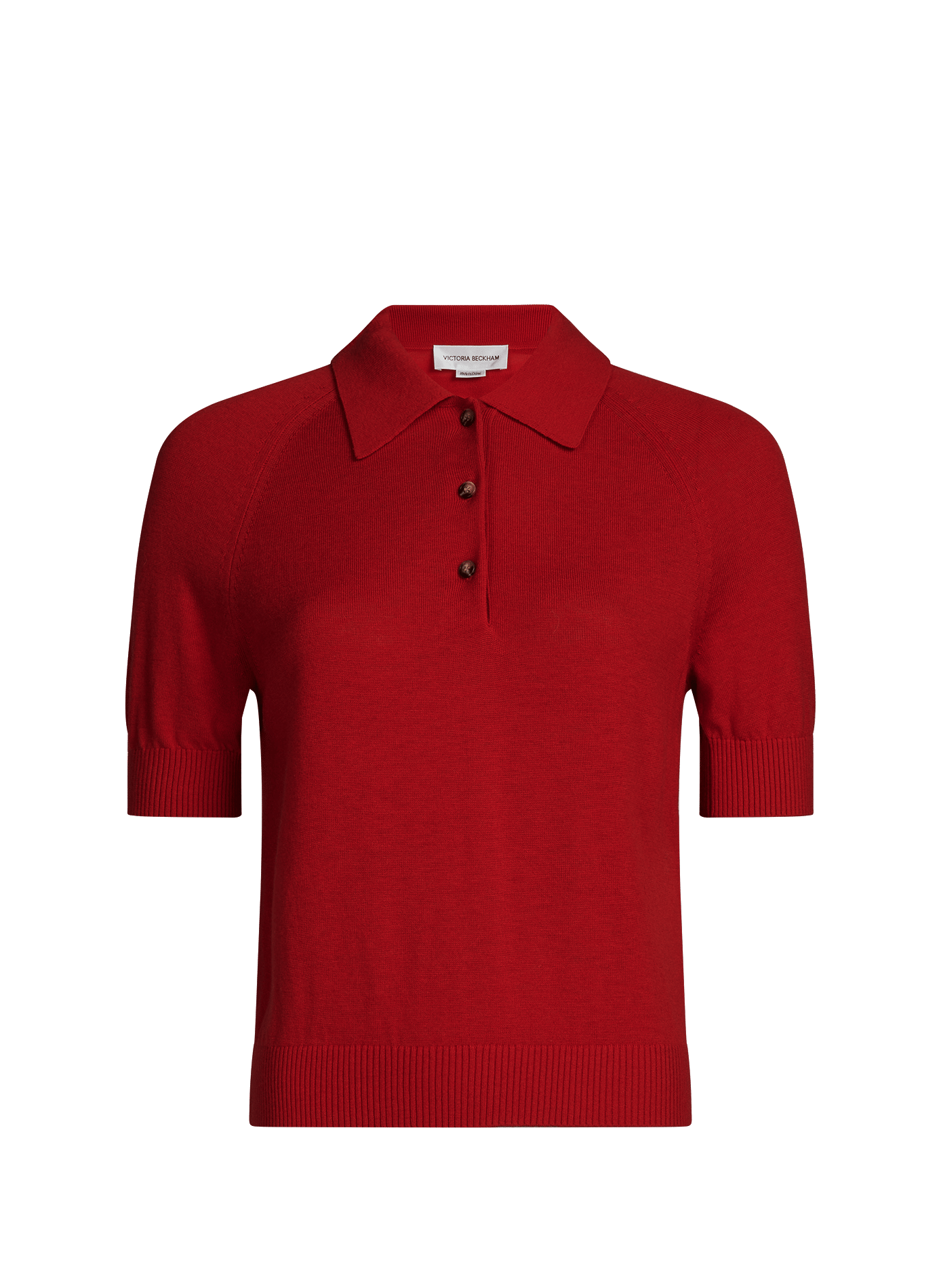 T-shirt col polo en laine mérinos VICTORIA BECKHAM Rouge