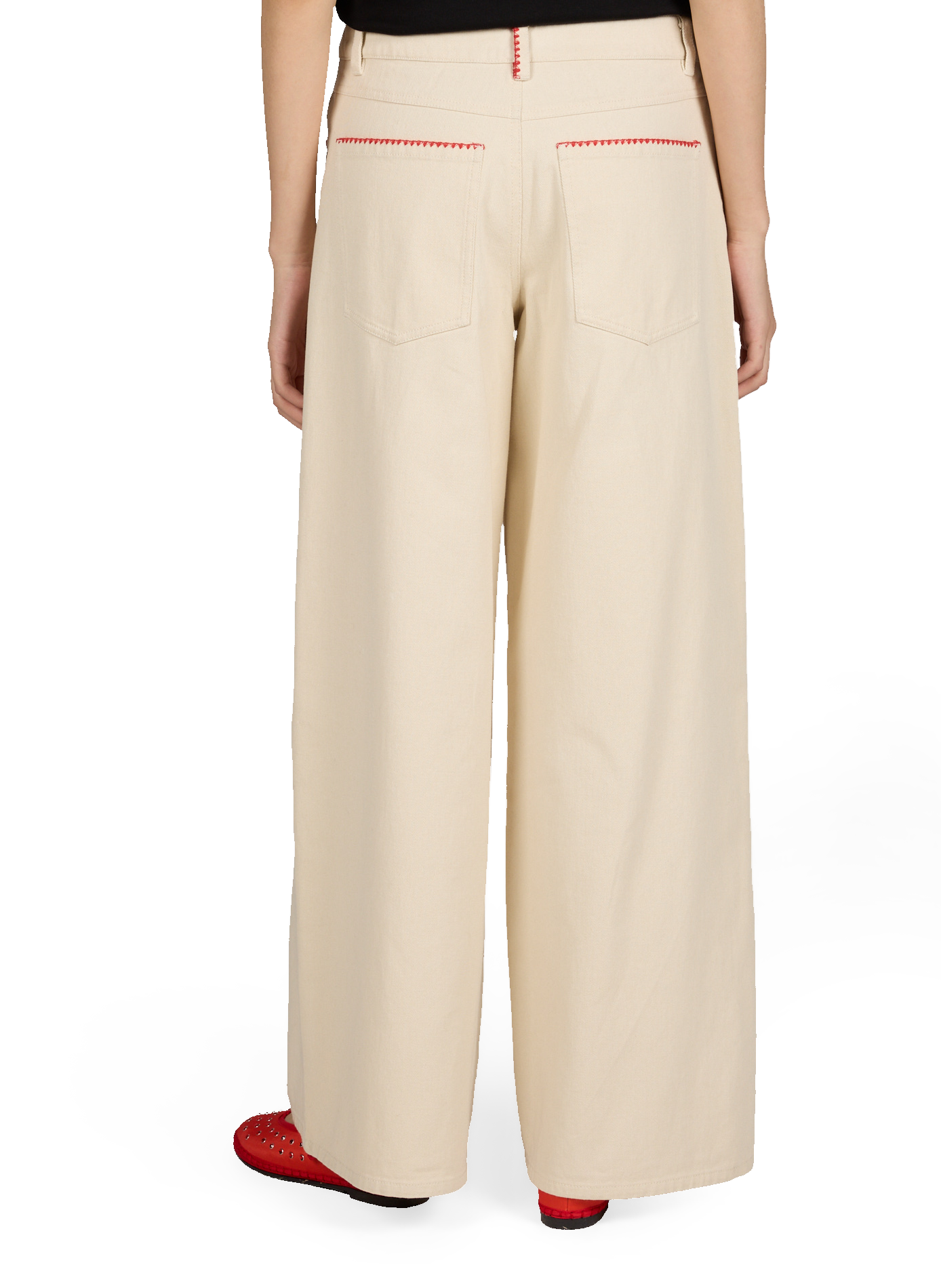 Pantalon large avec broderie en coton  THINKING MU Blanc