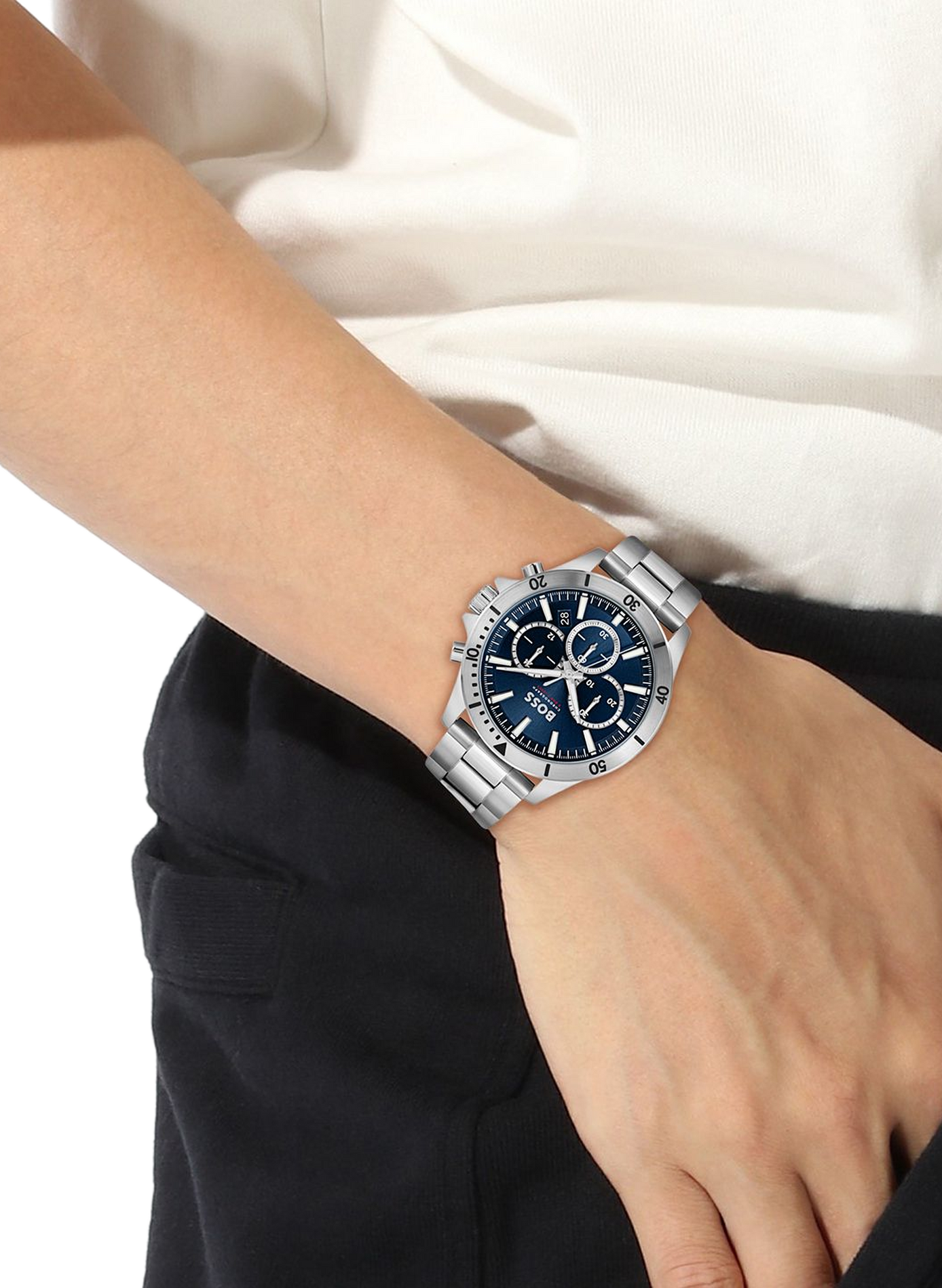 Montre quartz Troper automatique en acier inoxydable BOSS MONTRES Bleu