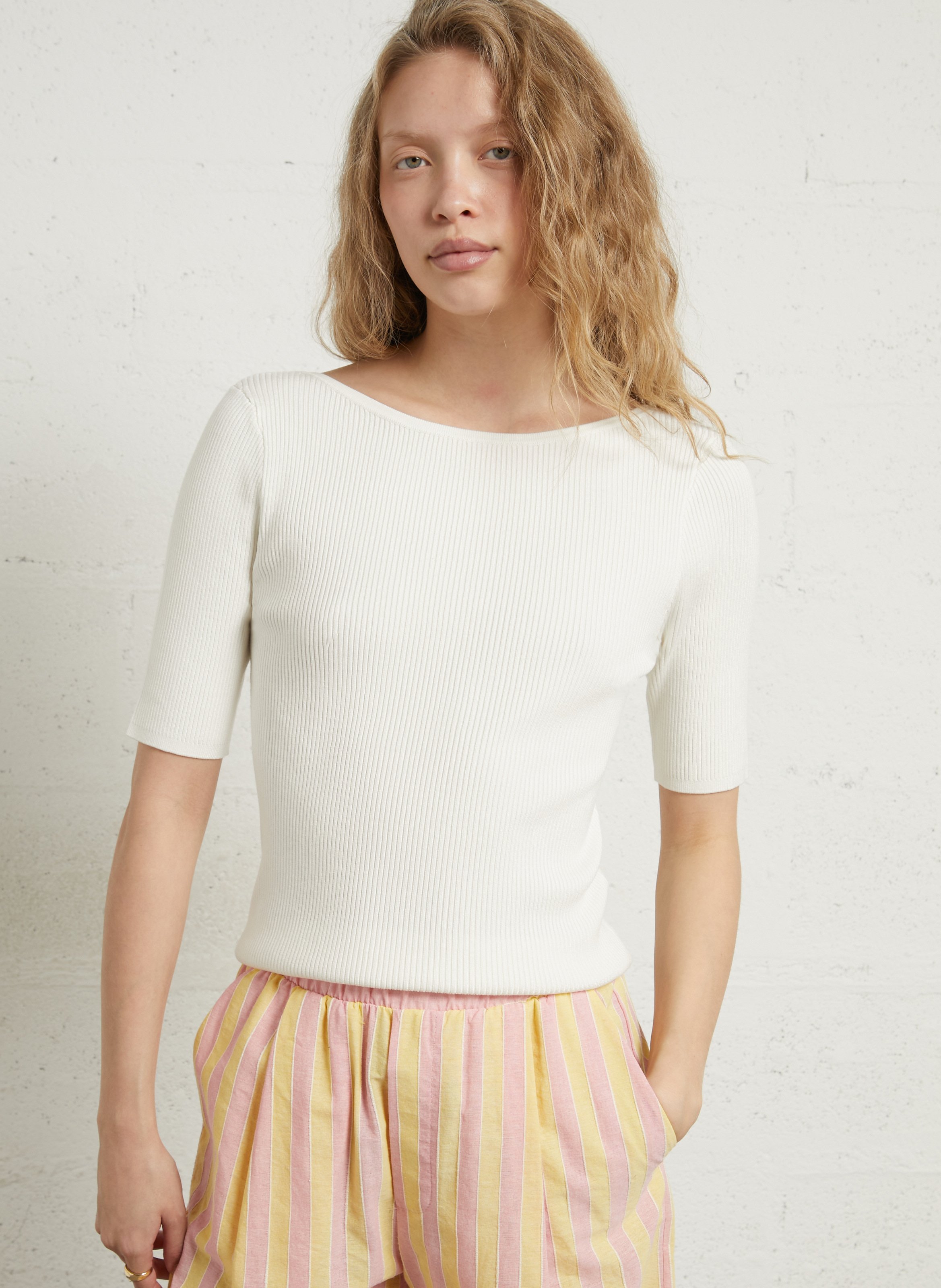 Top ajusté col bateau en maille peggy MAISON 123 Blanc