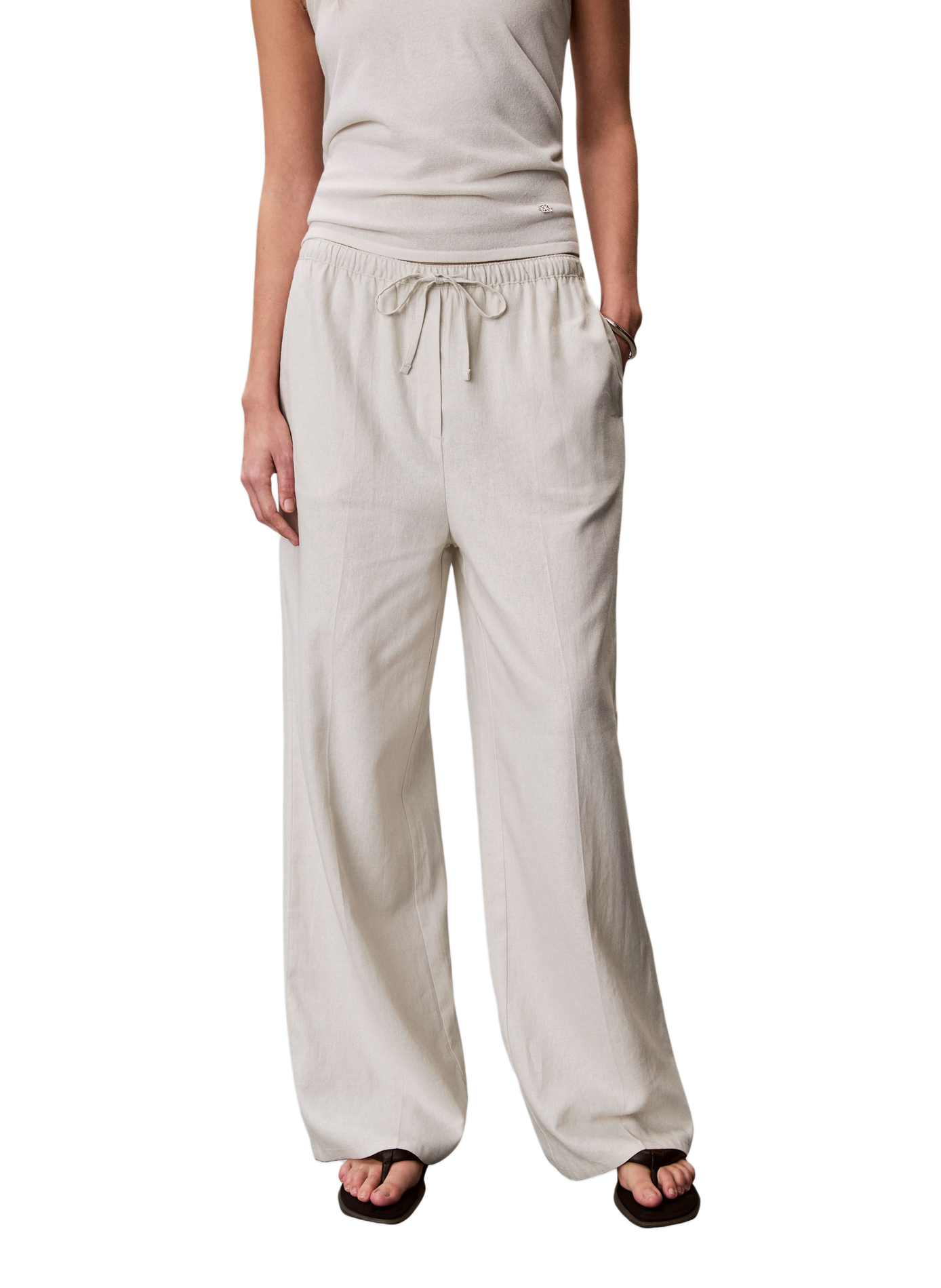 Pantalon large uni en lin mélangé CALVIN KLEIN Beige