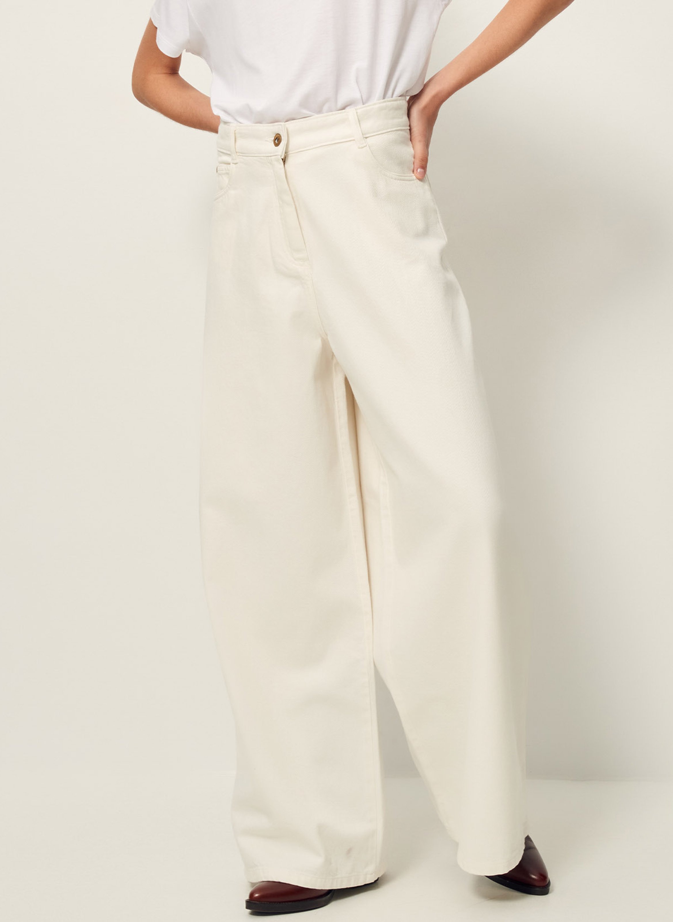 Jean large taille haute en coton dalt SESSUN Blanc