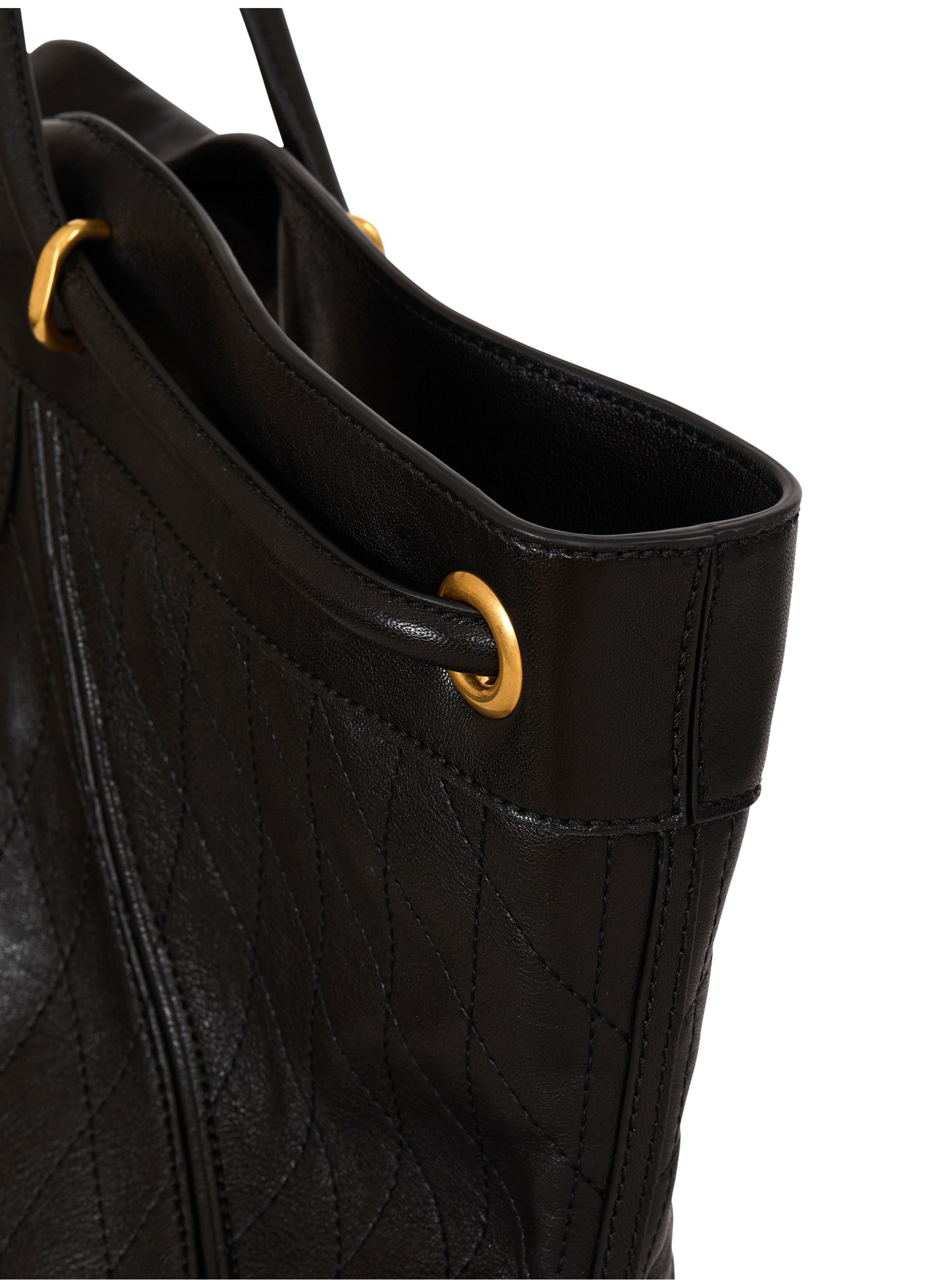 Sac cabas tote large en cuir surpiqué BALMAIN Noir