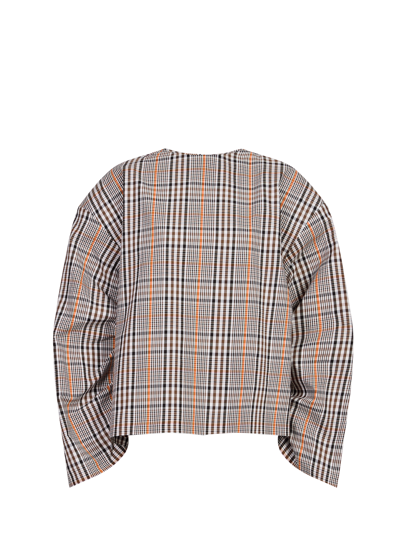 Blusa corta a quadri con maniche voluminose in misto cotone A.W.A.K.E. MODE Marrone