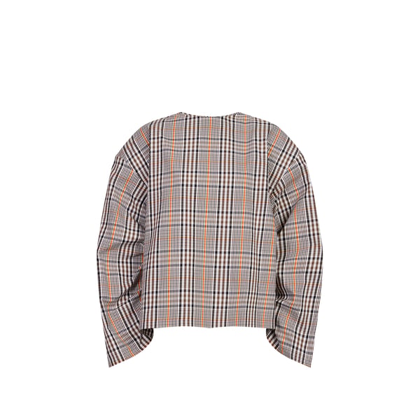 Blouse courte à carreaux et manches volumineuses en coton mélangé Blouse courte à carreaux et manches volumineuses en coton mélangé