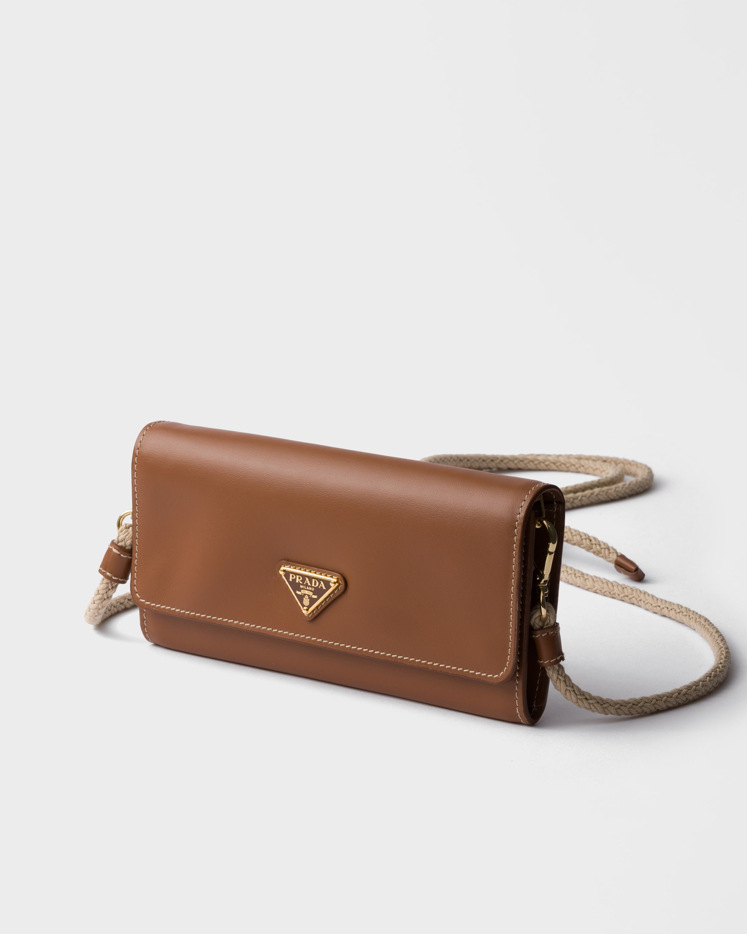 Porte-monnaie en cuir avec bandoulière PRADA Marron