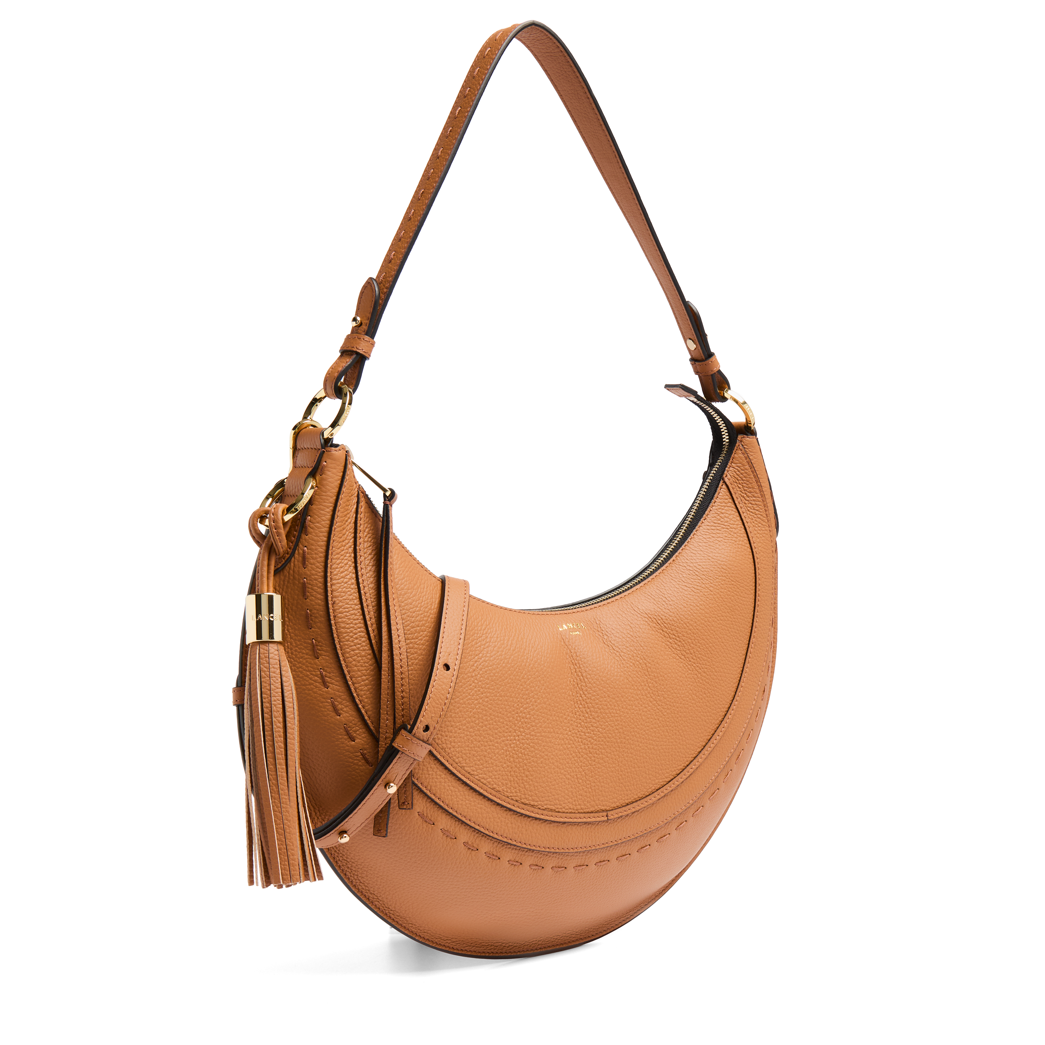 Handtas in reliëfleer. LANCEL Bruin