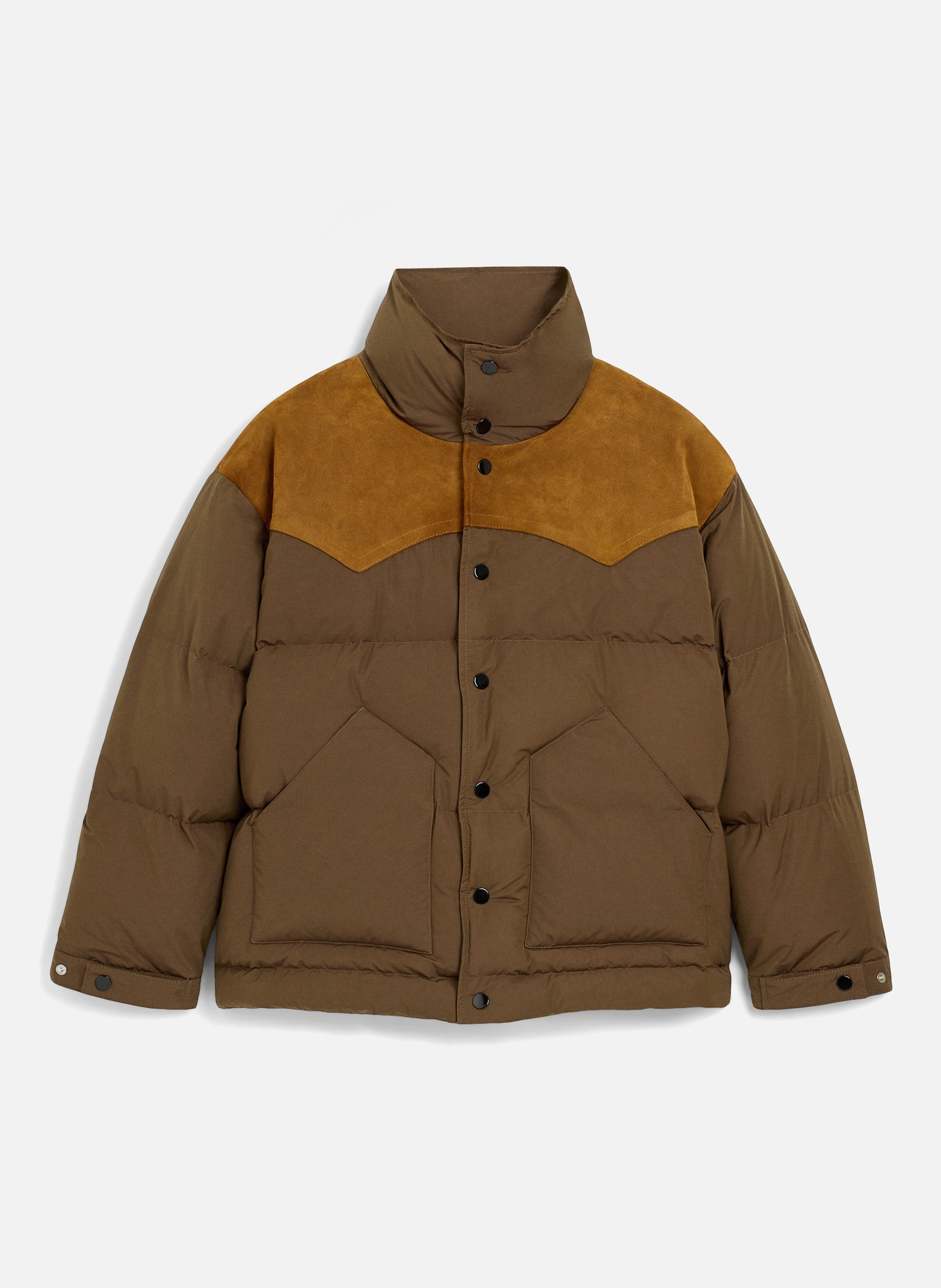 Doudoune unisexe en nylon et coton avec empiècement unisexe en cuir AMI PARIS Marron