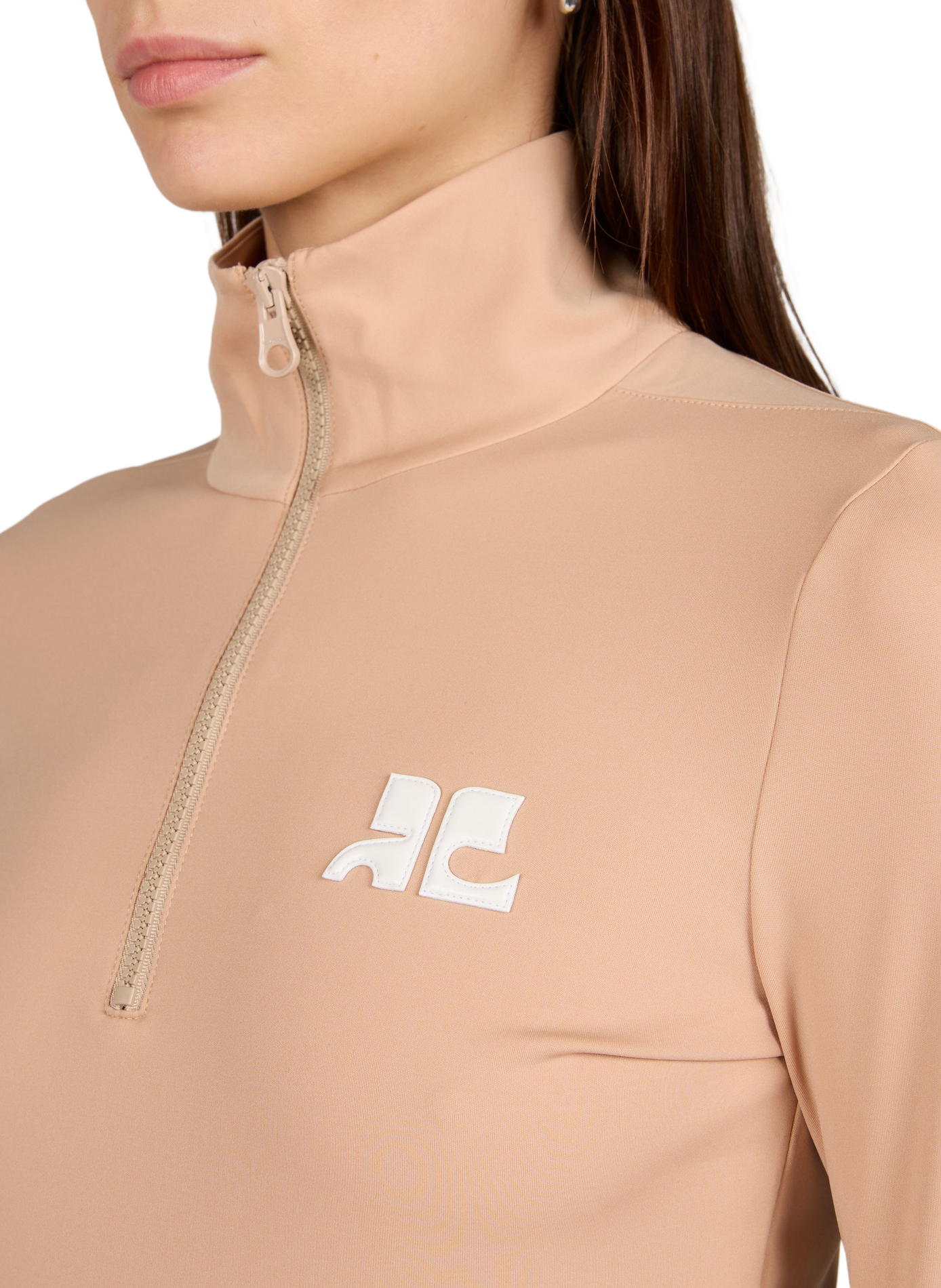 Top manches longues ajusté à col zippé COURRÈGES Beige
