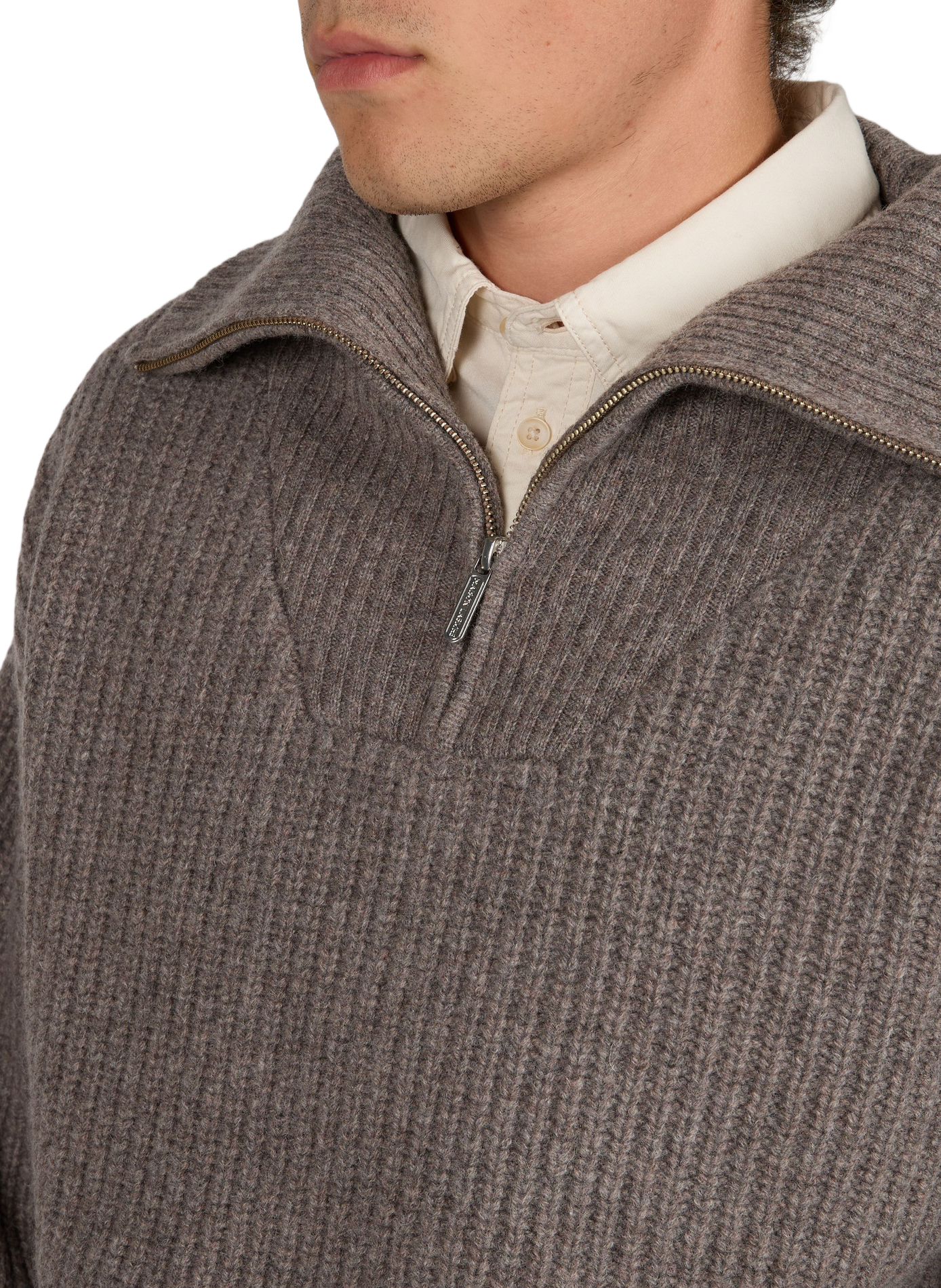 Weiter Pullover mit Reißverschluss am Kragen aus Wolle MAISON LABICHE Grau