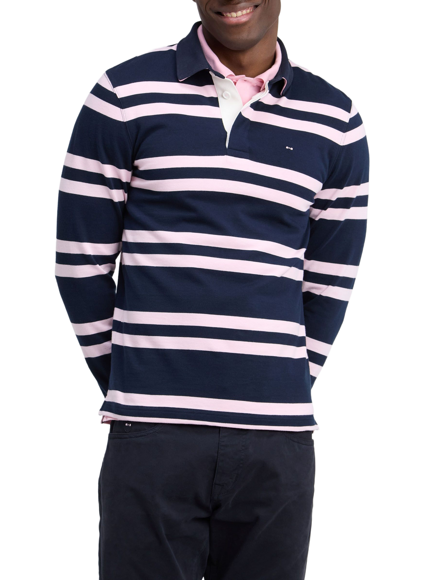 Polo slim à rayures en coton EDEN PARK Blue