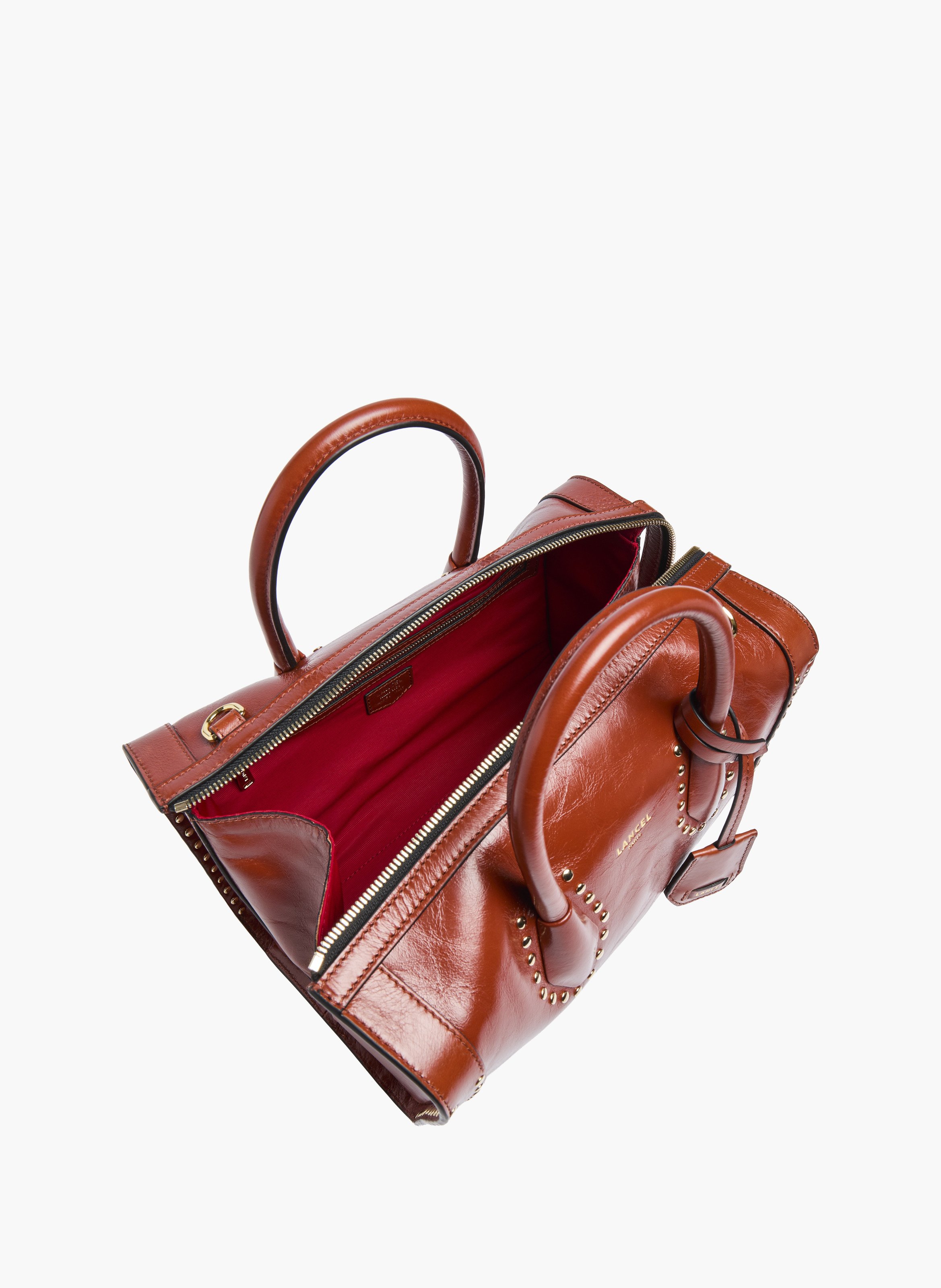 Sac bowling m - lancel bcbg, cuir de vachette vintage avec clous LANCEL Rouge