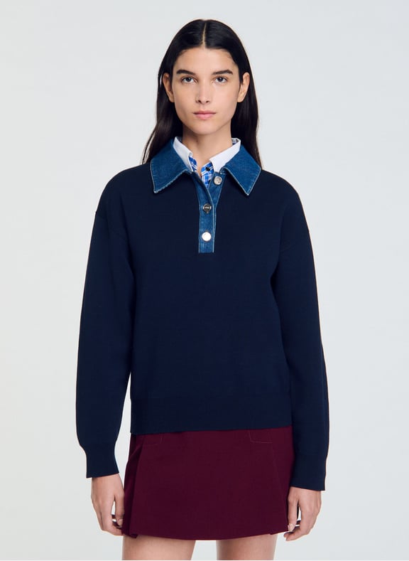 Pull ample à col en jean Bleu by SANDRO SANDRO Pull ample à col en jean Bleu
