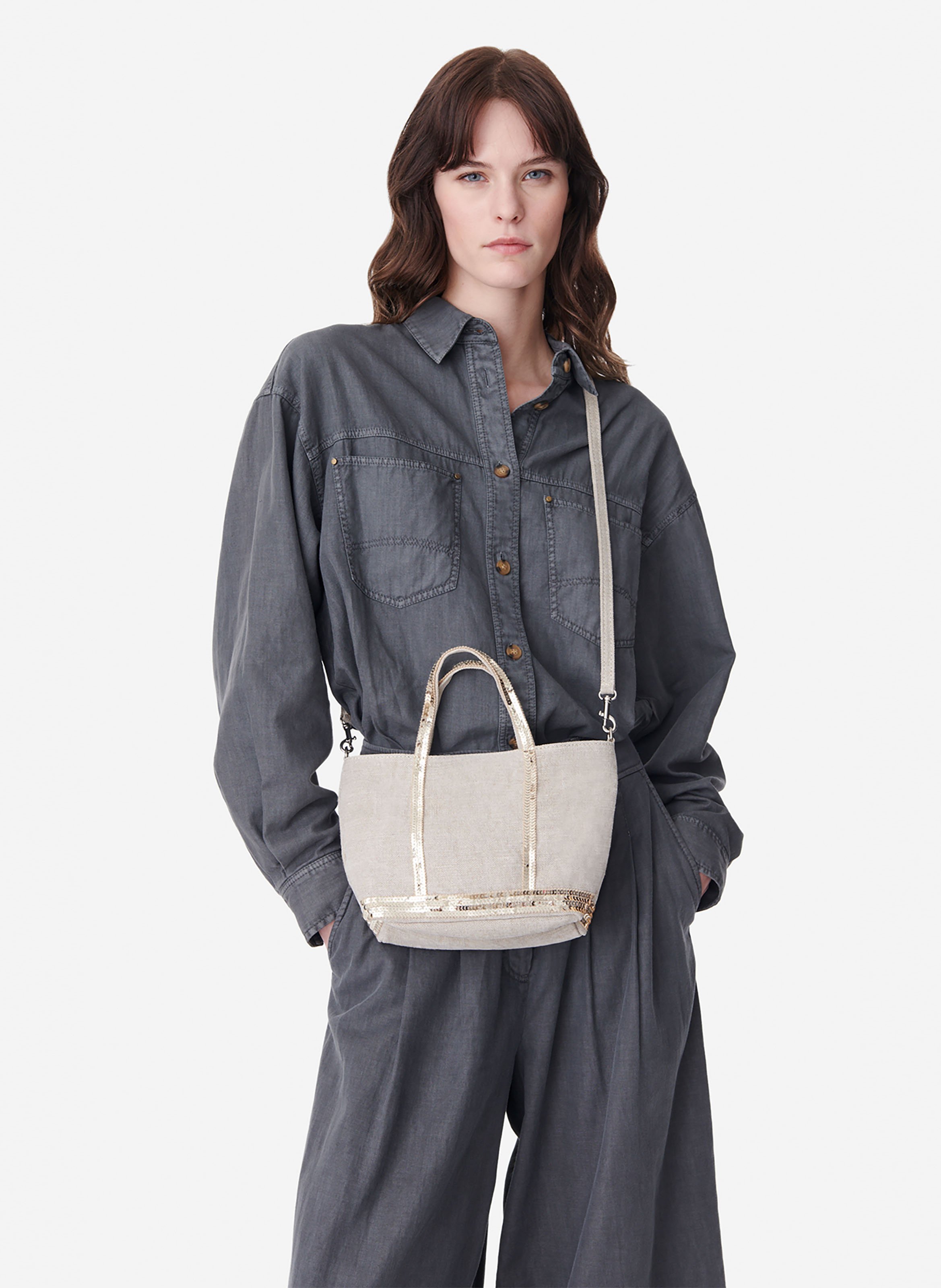 Cabas xs zippé en lin VANESSA BRUNO Beige