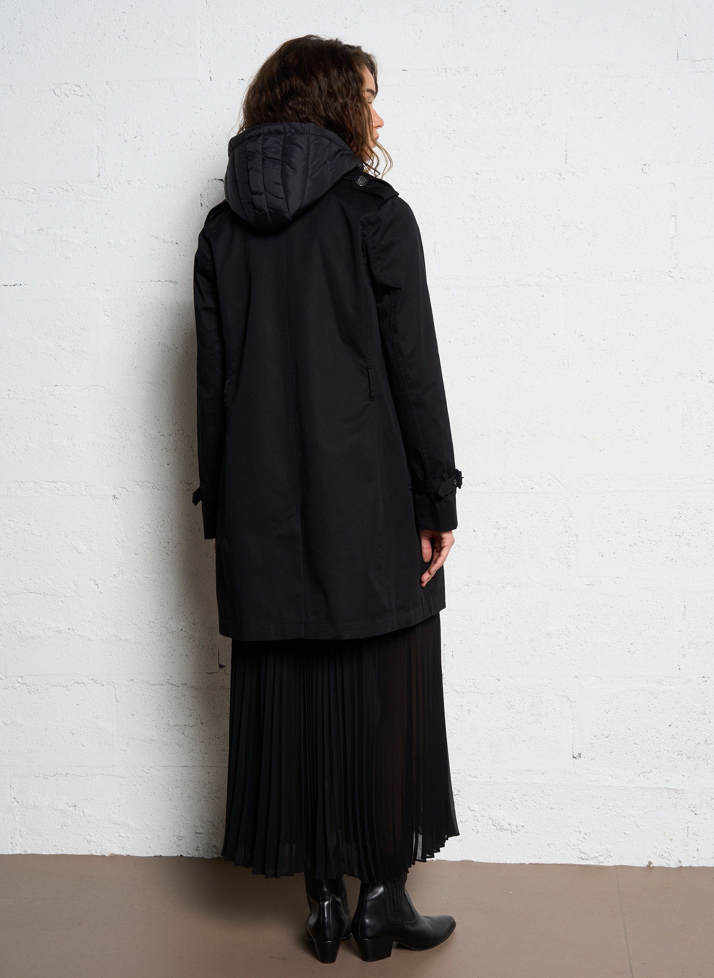 Trench col tailleur à capuche en coton IKKS Noir
