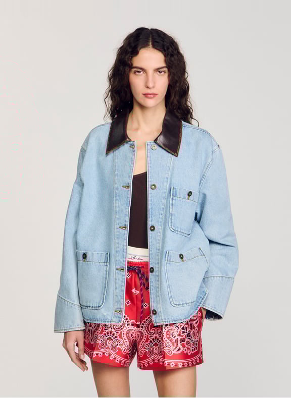 Blouson col classique en coton Bleu by SANDRO SANDRO Blouson col classique en coton Bleu