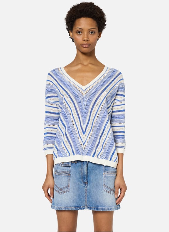 Pull v en lin et coton à rayures - jocelyn Bleu by GERARD DAREL GERARD DAREL Pull v en lin et coton à rayures - jocelyn Bleu