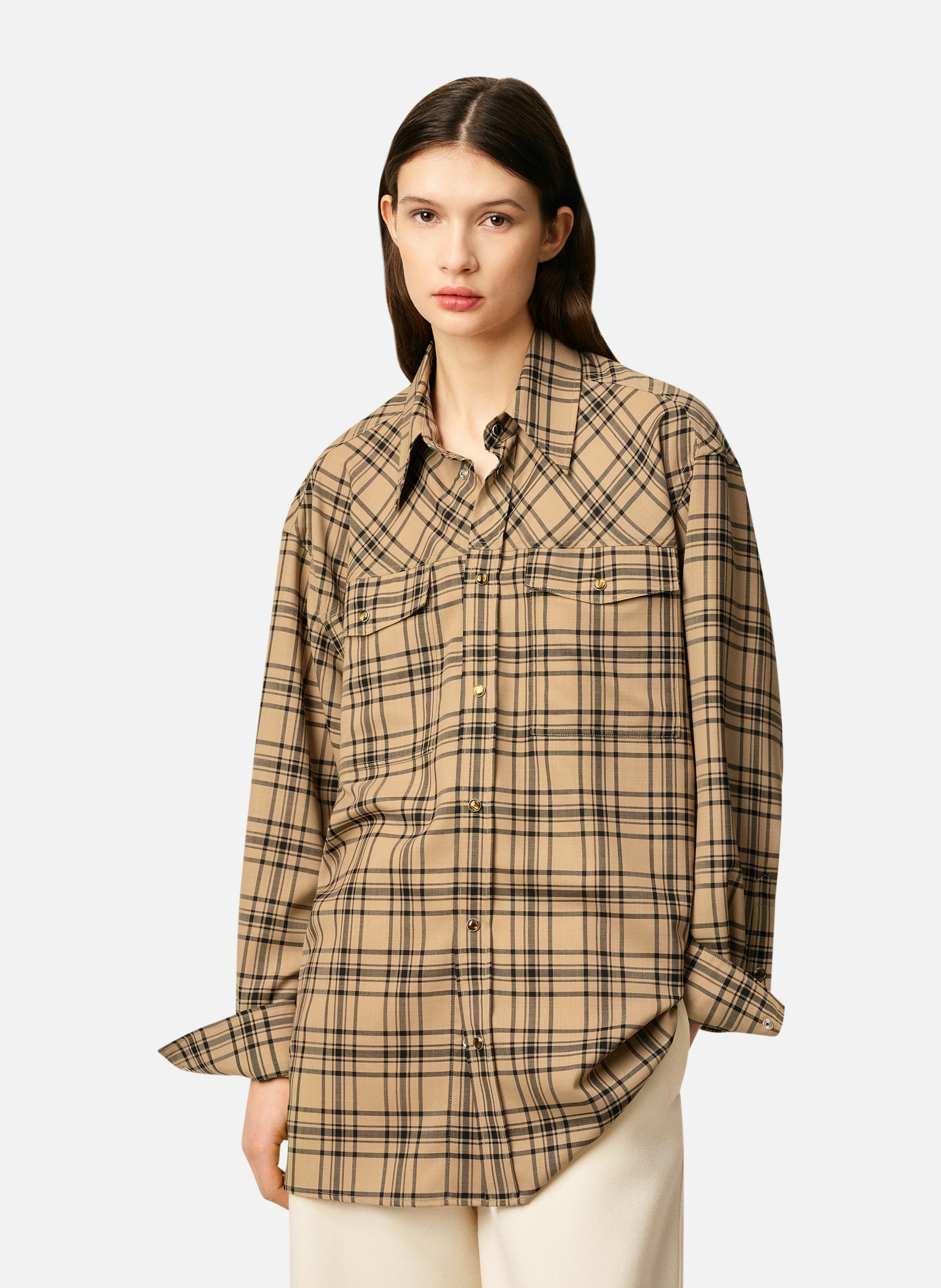 Chemise de bucheron a carreaux en laine unisexe AMI PARIS Marron