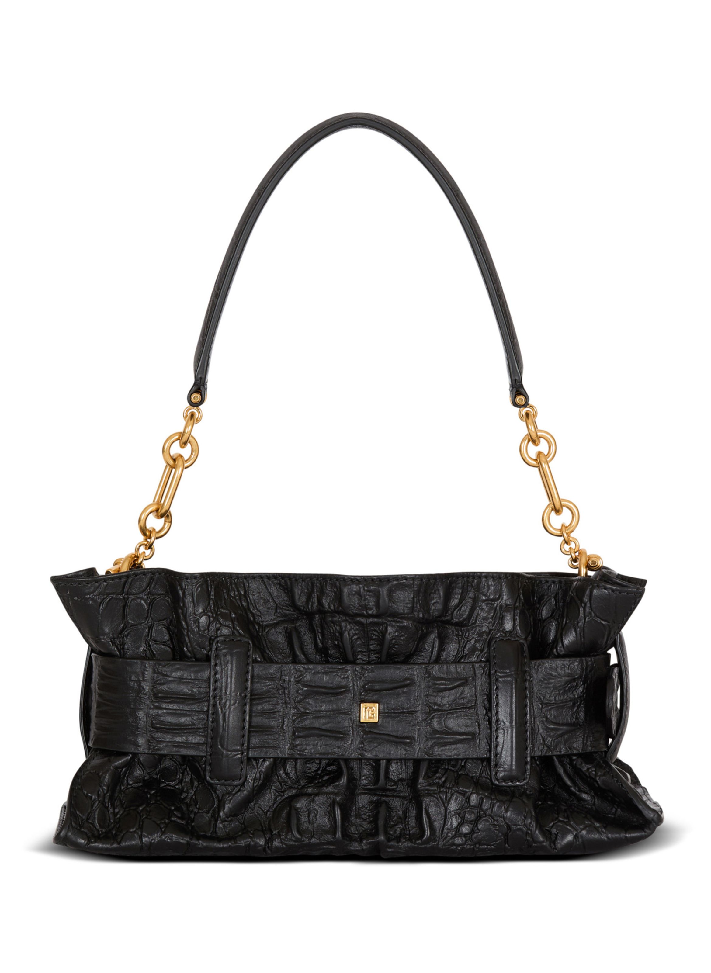 Sac anthem mini en cuir embossé effet croco BALMAIN Noir
